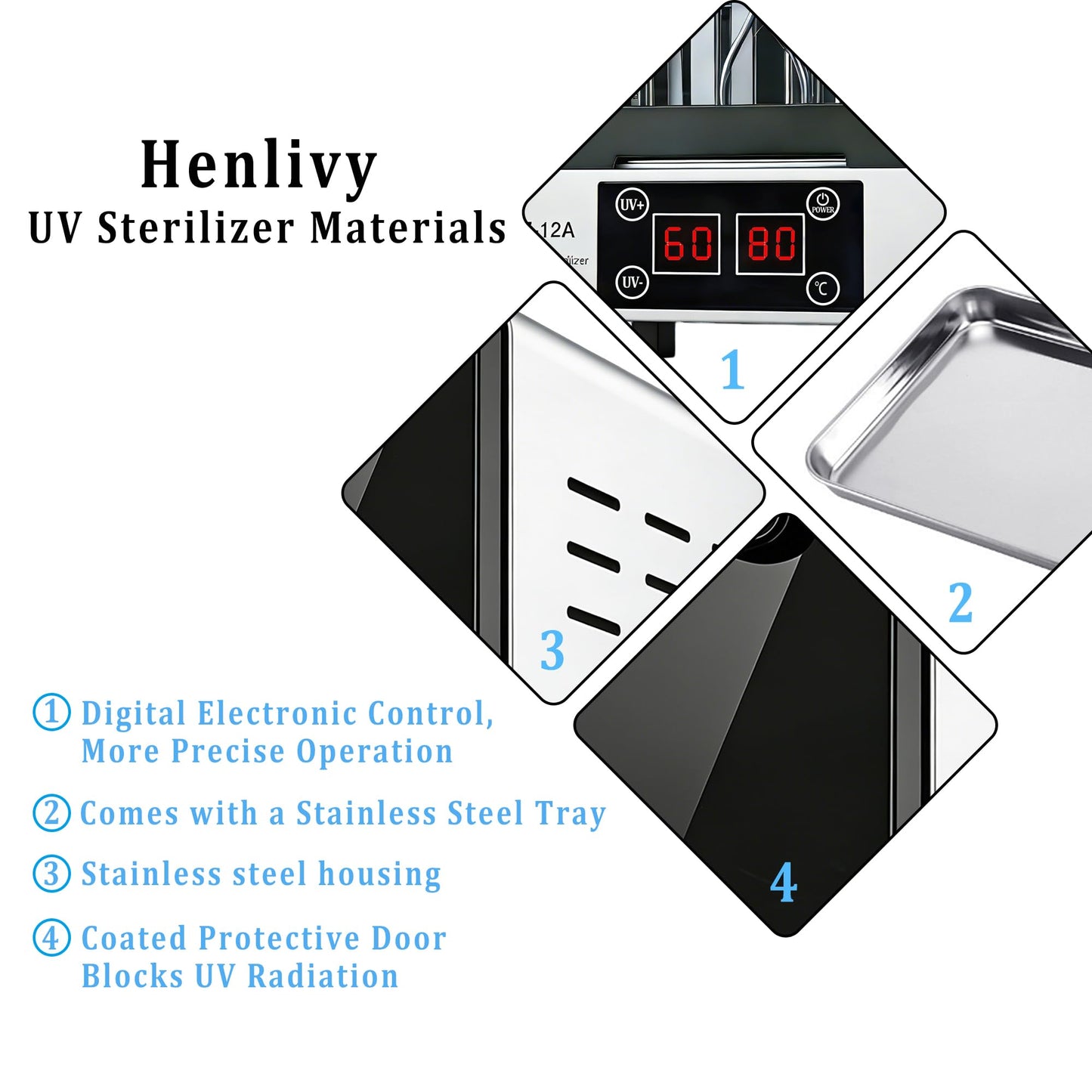 Henlivy Nail Tool UV Cleaning Cabinet, Large Capacity Stainless Steel Cleaning, with Drying Function, Temperature and Timer Control, up to 60 Minutes, 110V, for Hair Salon Spa Nail Salon