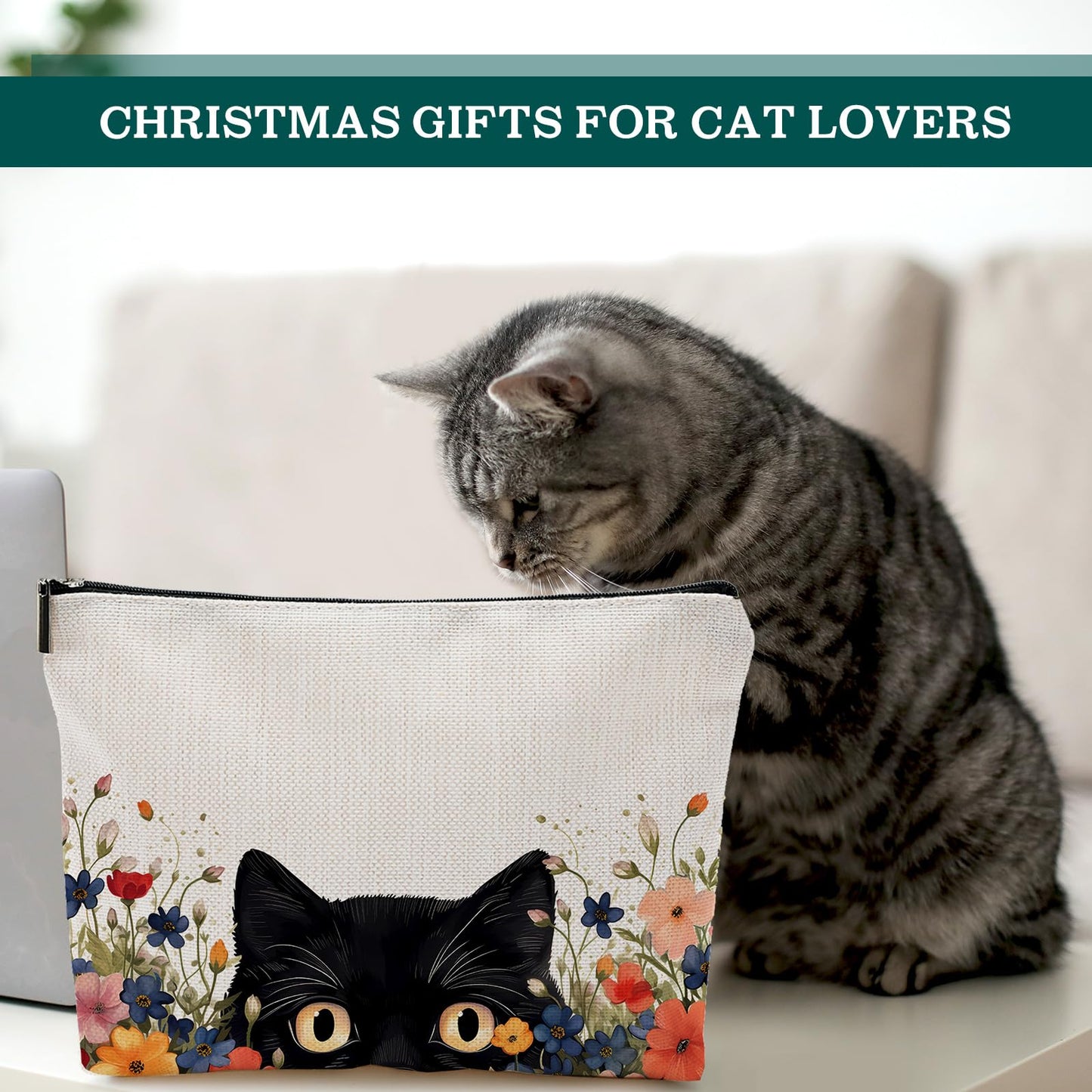 CHENGU 6 Pcs Cat Makeup Bag Black Cat Lover Gifts Cat Cosmetic Bags Funny Cool Black Cat Canvas Toiletry Bags with Zipper Portable Cat Mom Gifts Cat Owners Birthday Gifts For Teen Girls Women
