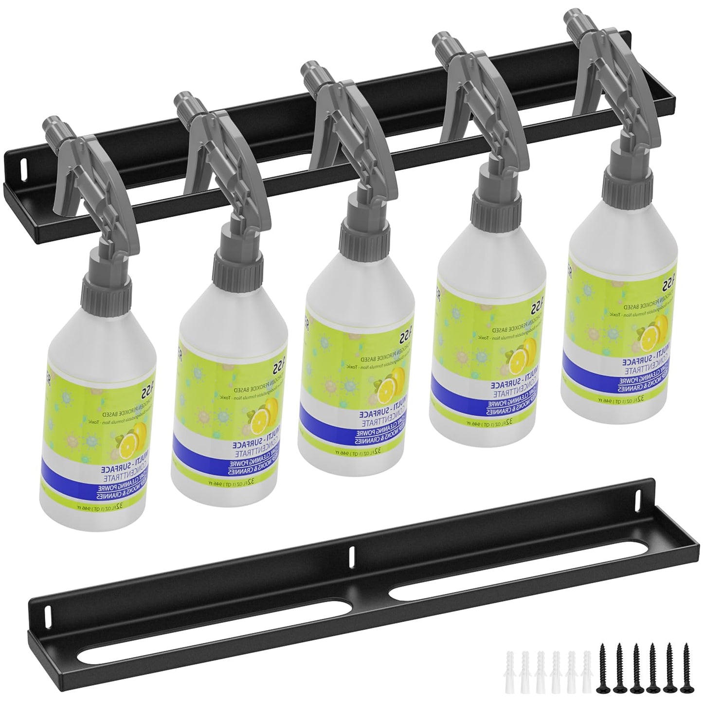 FaloStwer Spray Bottle Holder Wall Mount,14 Inch Metal Universal Lightweight Organizer Holds 6 Spray Bottle Organizer for Garage Storage Car Wash Auto Detailing Tools Organizer