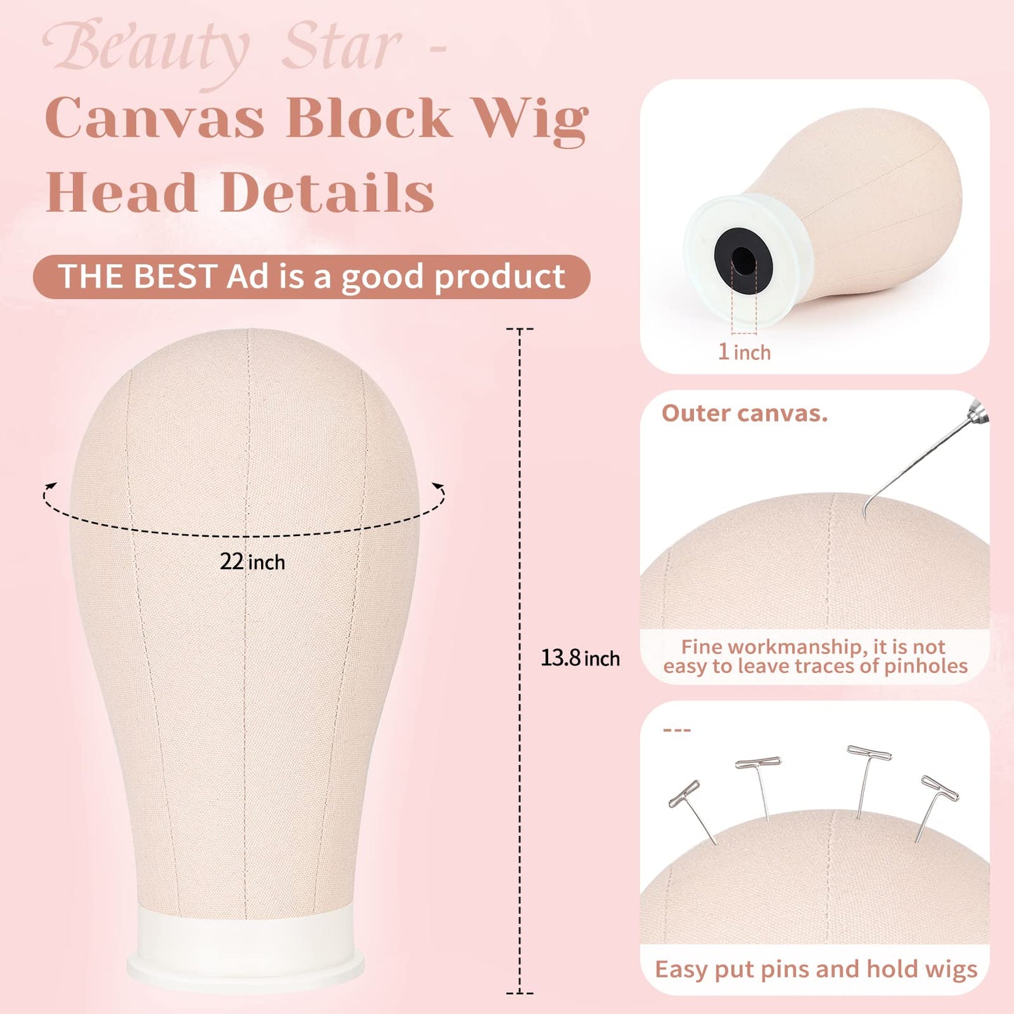 Beauty Star 63inch Tall Wig Stand Tripod with 22inch Mannequin Head, Canvas Block Wig Head Included Adjustable Holder and Wig Caps Kit for Multiple wigs, Perfect for Making Wigs, Display Styling
