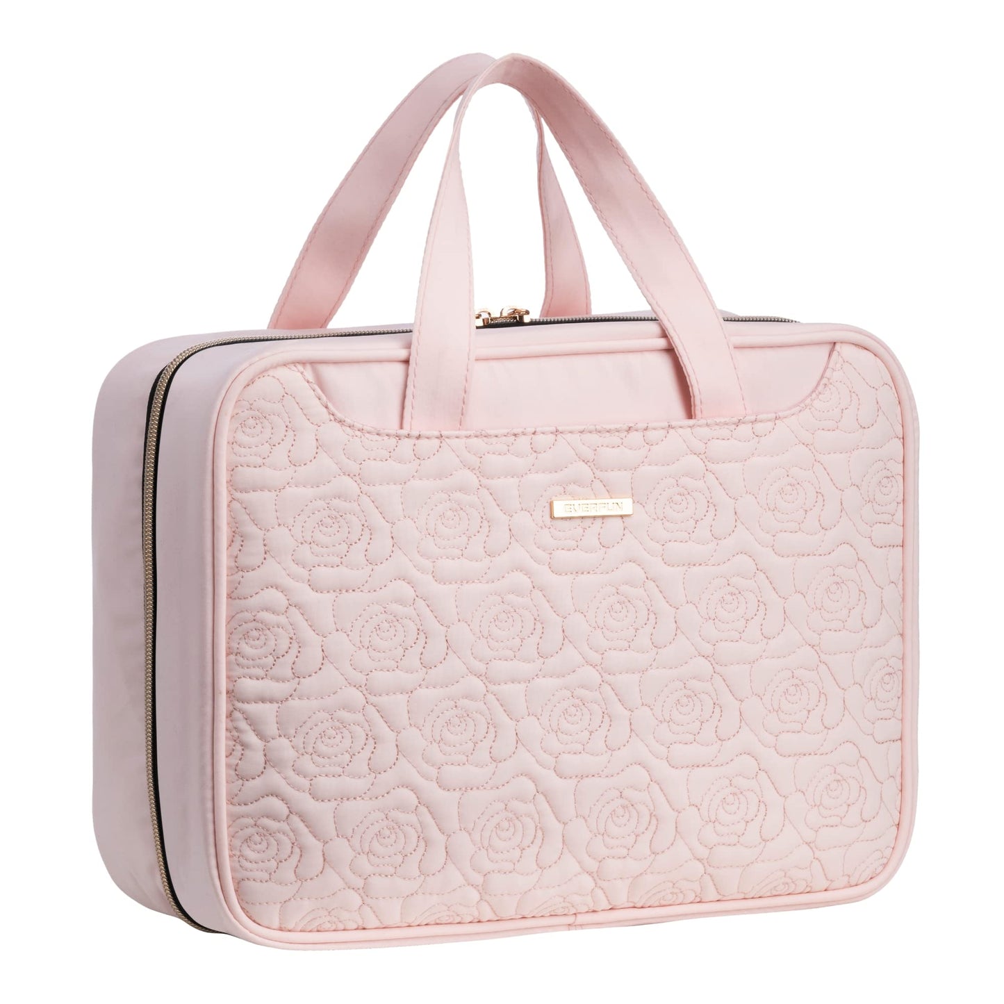 Everfun Travel Toiletry Bag with Hanging Hook and Leakproof Wet/Dry Compartments, Large Capacity Makeup Cosmetic Organizer for Women, 12x9x4.5 Inch, Pink