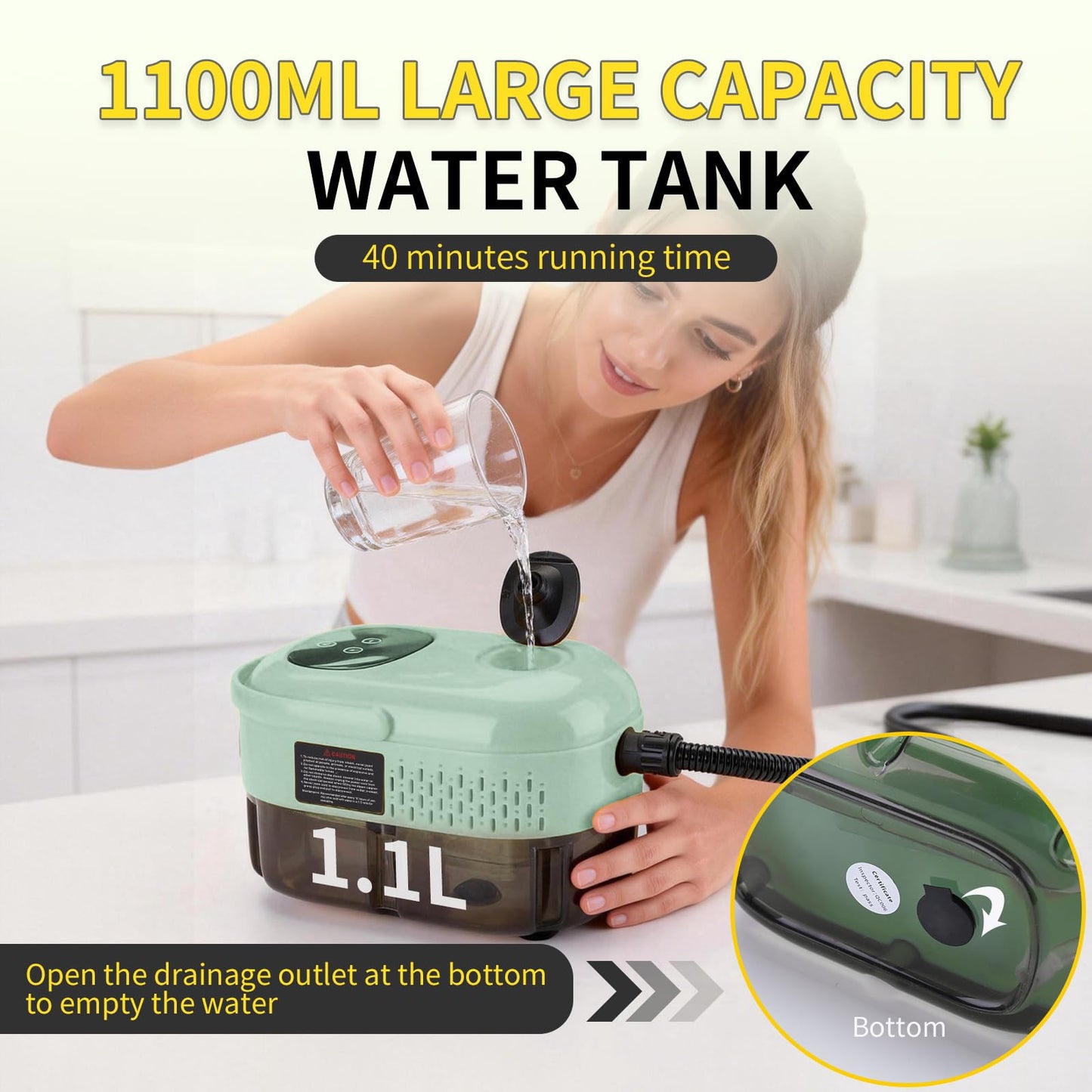 Steam Cleaner,15s Heat-Up,1.1L Tank,6-Level Adjustable Handle,2500W Steamer for Cleaning,Portable Steamer for Home with 13PCS Accessories, High-pressure steamer for Home,Car,Dirt,Grease,Grout,Couch