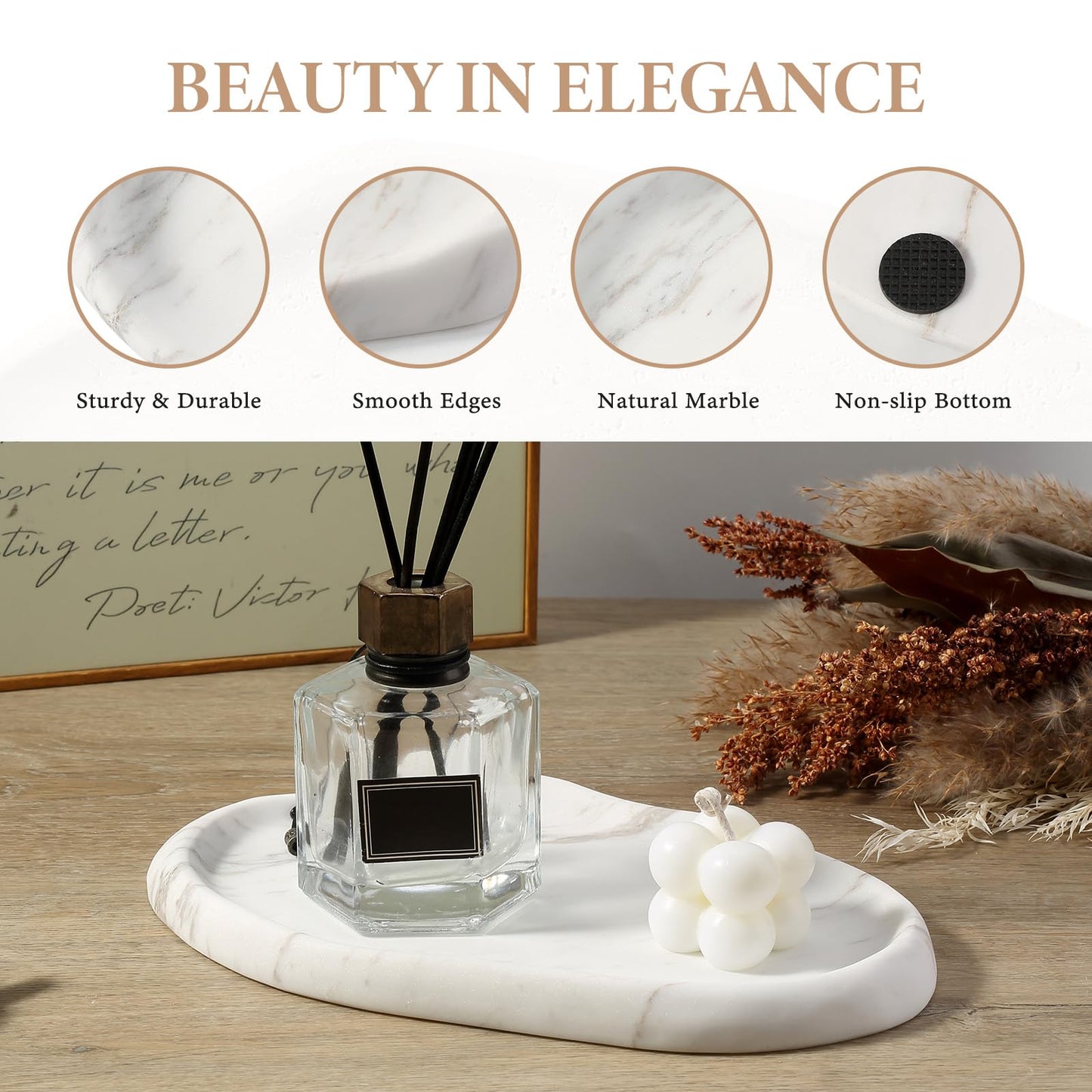 Koville Luxurious Natural White Marble Vanity Tray, Cloud Shape Serving Stone Key Tray for Home Decor, 10" x 7" Marble Storage Trays for Bathroom, Stone Plate Holder for Perfume, Candle and Jewelry