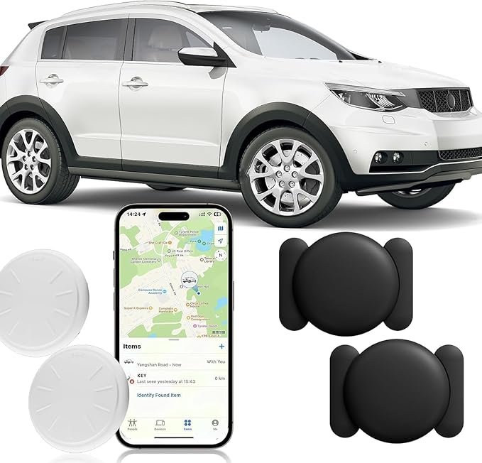 GPS Car Tracker,Tracker Device for Vehicles,No Monthly Fee Car Locator Work with Apple Find My(iOS Only),Mini GPS Tracker with Magnetic Case (Black,2PCS)