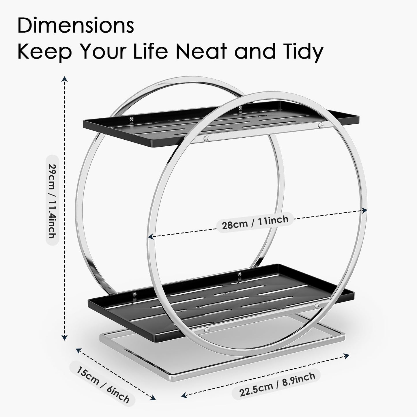 YIWANFW Bathroom Counter Organizer, Silver Black Perfume Organizer for Dresser, 2-Tier Bathroom Organizers and Storage, Exquisite Makeup Organizer Countertop Vanity Tray for Perfume Cosmetic Skincare