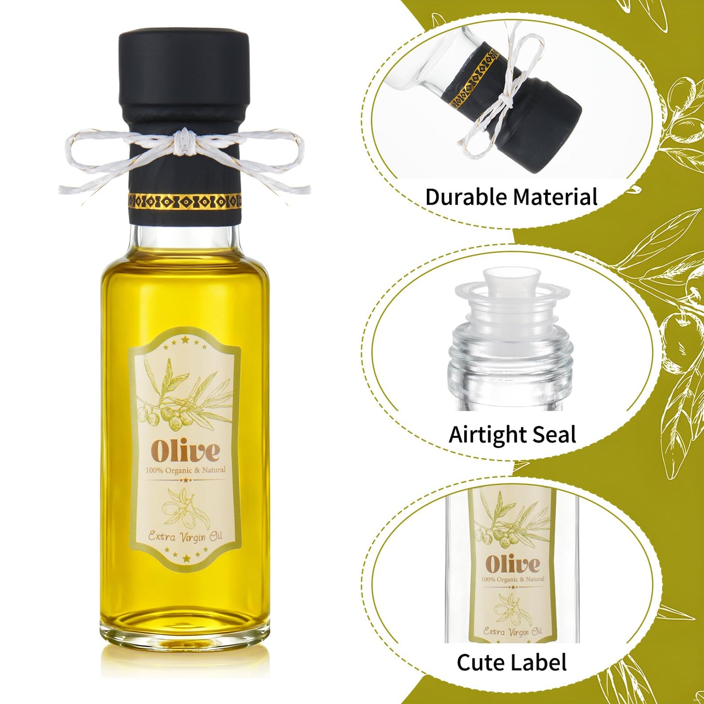Wenceda 20 Pcs 4 oz Mini Glass Olive Oil Bottles, Empty Sauce Glass Bottles with Leak Proof Screw Cap, Mini Olive Oil Bottles with Seals Caps Stickers Dropper Inserts for Gifts Kitchen (Clear)