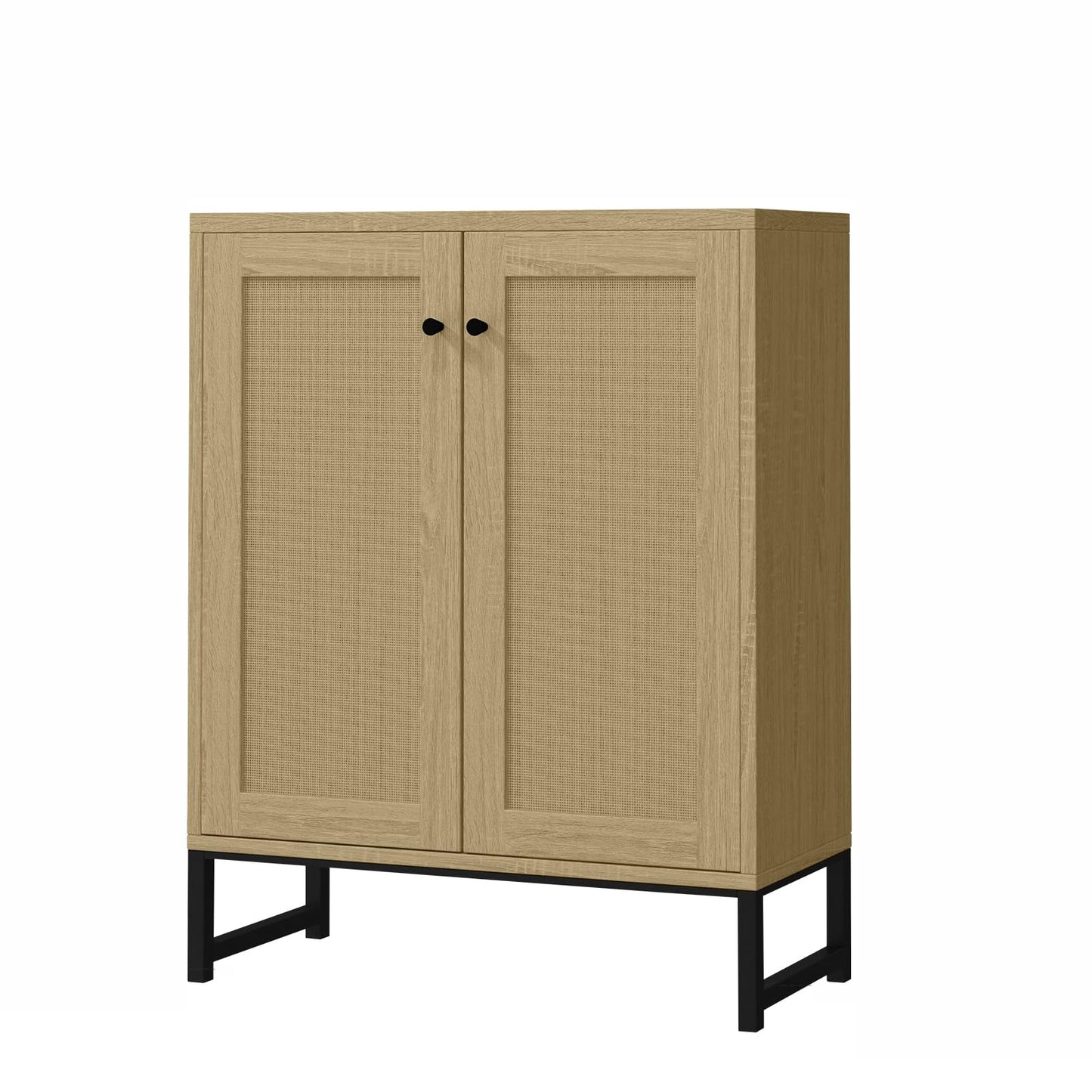 Panana Rattan Decorated 2 Doors Storage Cabinet Accent Cabinet Living Room Cupboard Kitchen Sideboard Buffet Table (Natural)