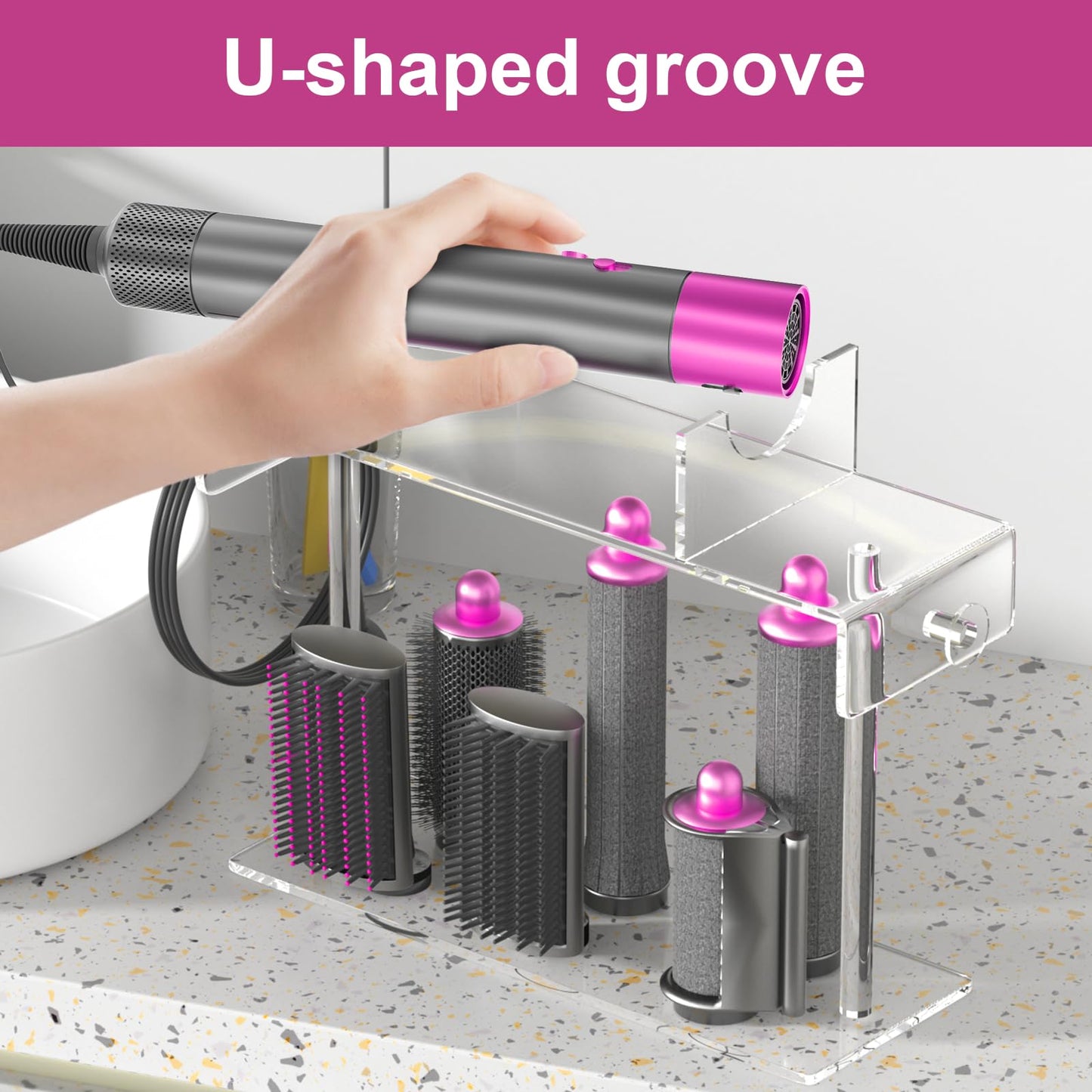 YeWink Airwrap Holder for Dyson - HQ Acrylic Hair Tool Storage Stand - Countertop Desktop Organizer for Dyson Styler and Accessories - Space-Saving Bathroom Beauty Holder