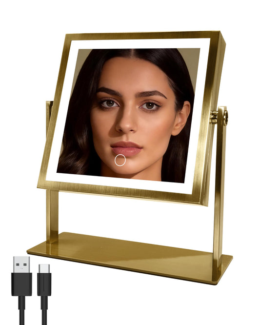 Ruacq Vanity Mirror with Lights, 4000mAh Magnifying Mirror, 1X/10X Rechargeable Makeup Mirror with 3 Color Lighting, Touch Control Dimmable, 360° Rotation for Bedroom Bathroom (Antique Brass)