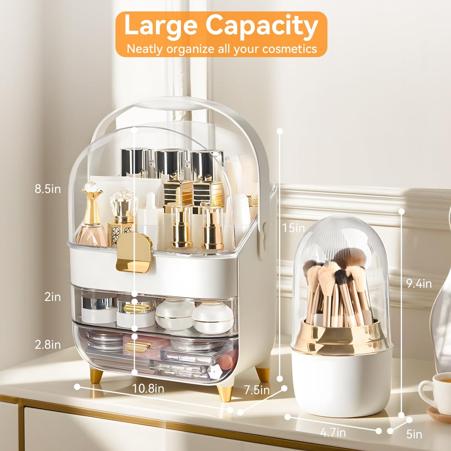 Makeup Organizer Countertop, Skincare Bathroom Counter Organizer, Storage Box Cosmetic Display Cases, Teen Girl Gifts Trendy Stuff Make up Organizers for Vanity, Dresser (Rose Gold)