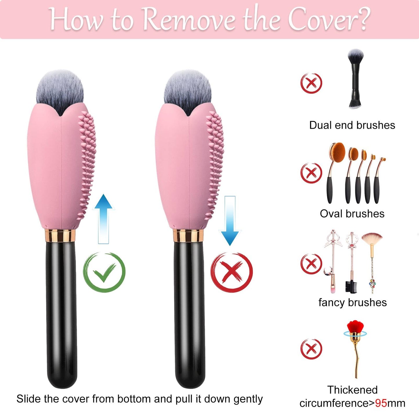 Silicone Travel Make-up Brush Holder with Cleaner Mat Pad, Organizer Case Covers for Foundation Eye Lip Brushes Storage Cleaning, Gift for Women Girl-friend Mother Wife, 5-Pcs Large + 7 Small, Pink