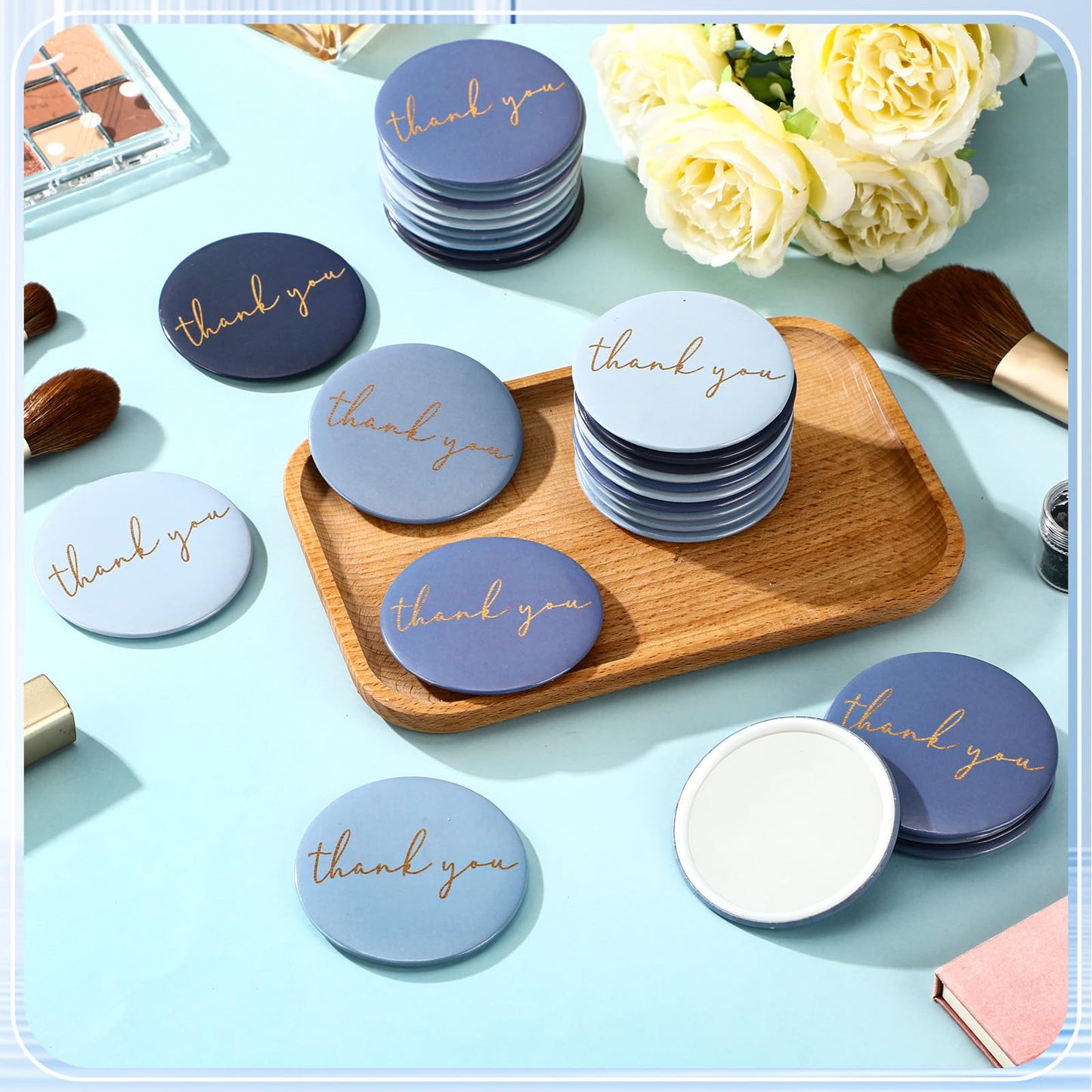Tioncy 30 Pcs Thank You Gifts Bulk Compact Mirror for Women Bulk Gifts Mini Pocket Mirror Thank You Gift for Women Employee Staff Coworker(Blue Series)