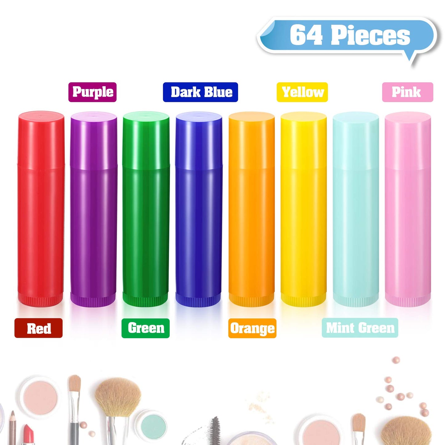 64 Pieces Lip Balm Tubes 5 ml Empty Lip Gloss Balm Containers Refillable Rotatable Plastic Lipstick Tubes DIY Lip Gloss Balm Tube Holder for DIY Cosmetic, 8 Colors
