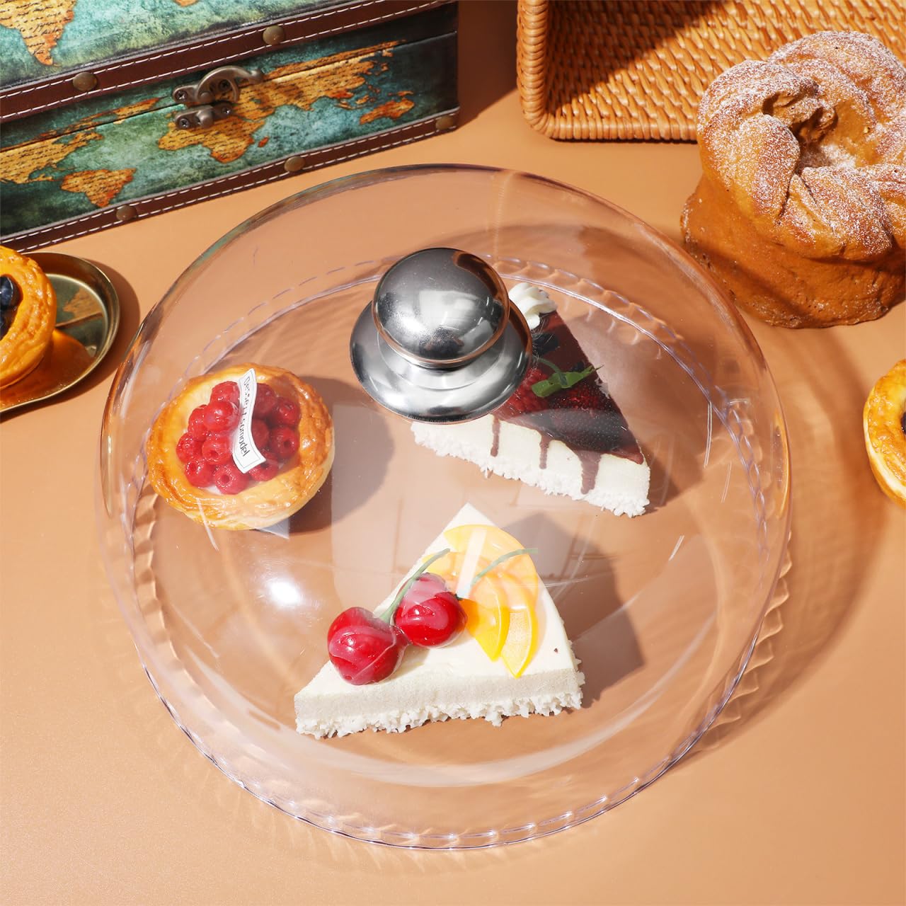 Didiseaon Transparent Food Cover 10.23In Round Plastic Cake Dome Lid for Party Wedding Snack Tray Protective Cover