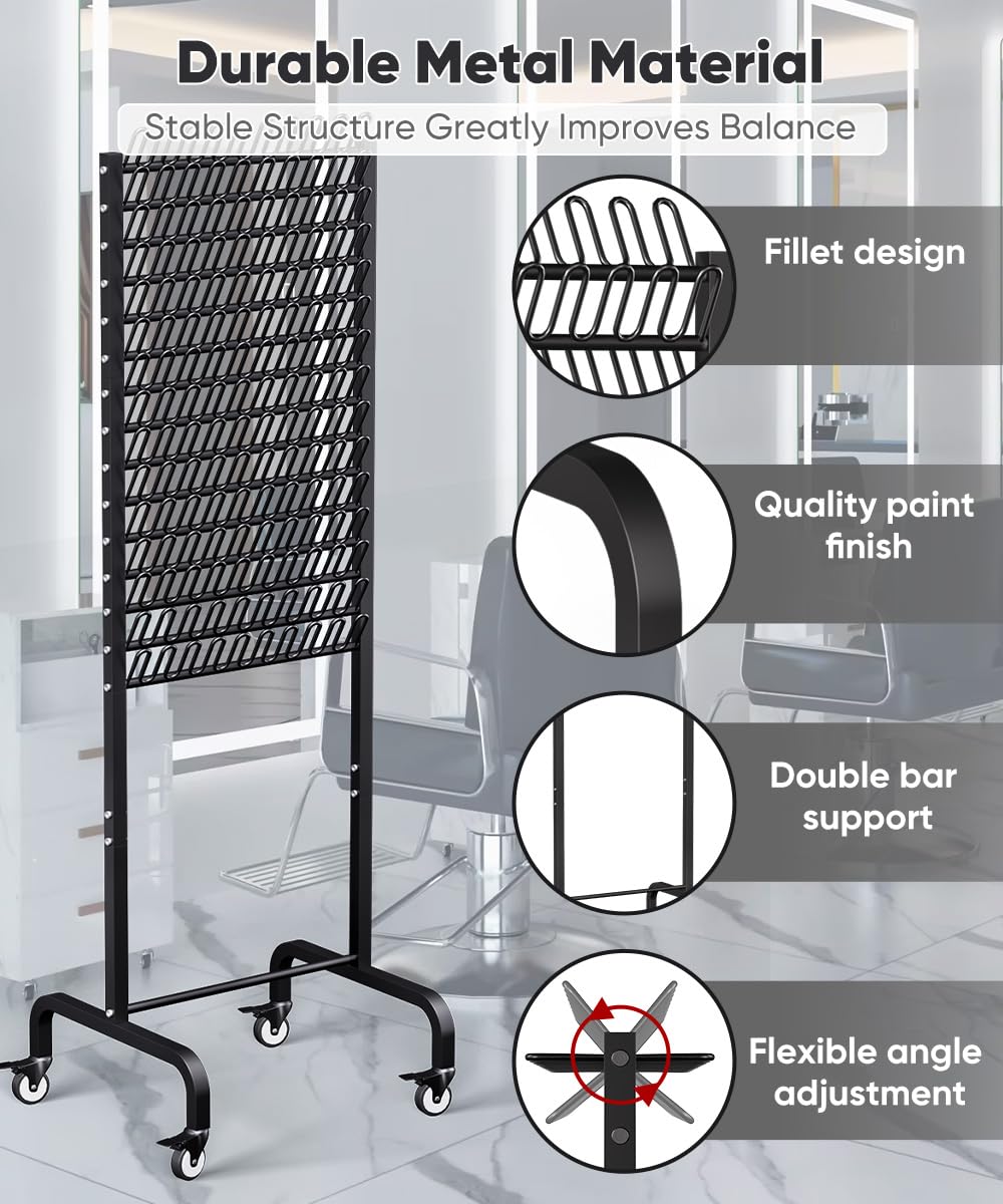 Tigerden 150 Pegs Braiding Hair Rack, Adjustable Hair Separator Stand with Wheels, Hair Extension Holder for Hair Stylists, Braiders, Home, Salon, Beauty School, Black
