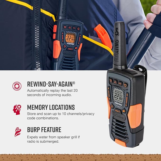 Cobra ACXT1035R FLT Floating Walkie Talkies - Waterproof, Rechargeable, Long Range up to 37-Mile Two Way Radio with NOAA Weather Alert & VOX, (2 Pack)