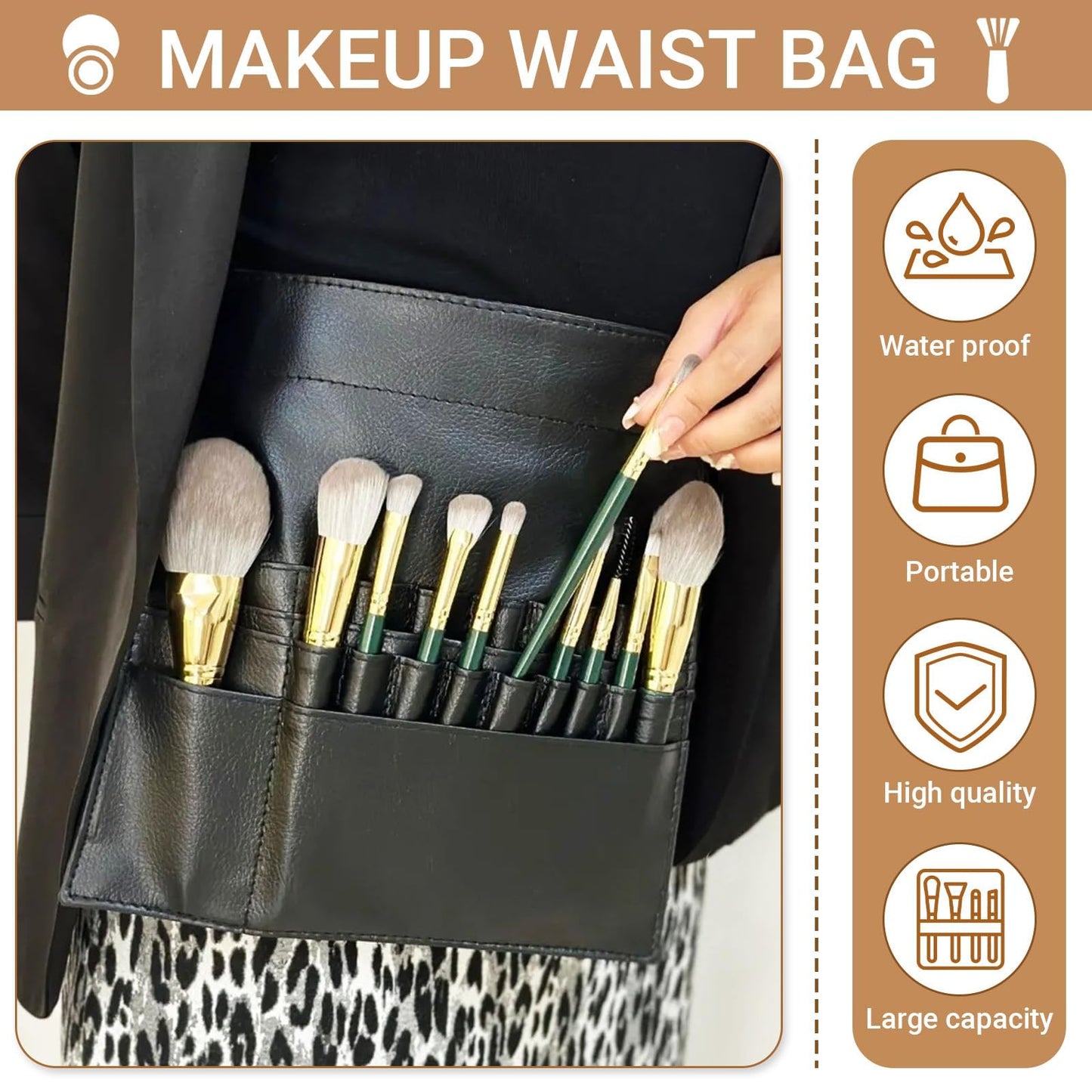 Avalessia Professional Cosmetic Makeup Artist Tools, 3 Piece Set Includes Makeup Brush Bag with Adjustable Belt Strap ，Foundation Tray & Spatula,for Makeup Brush Organizer &Artists