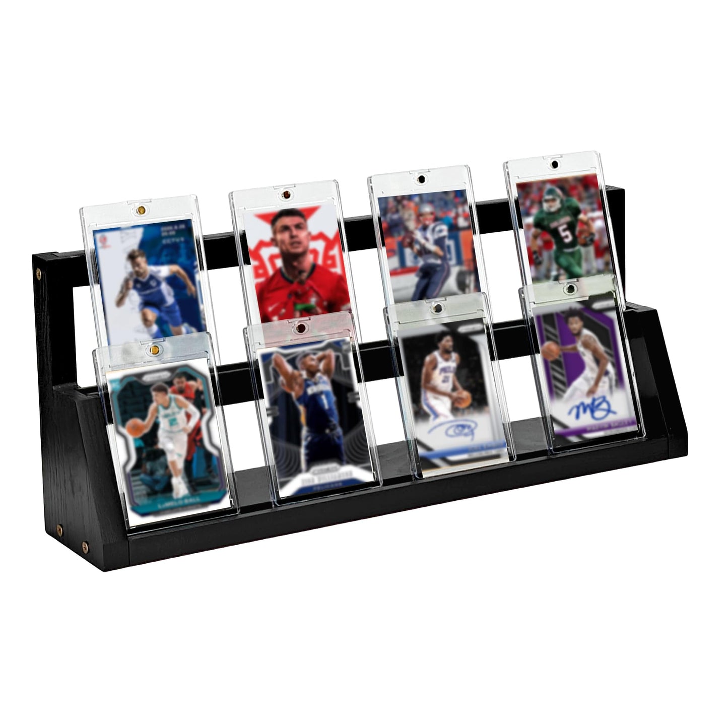 SHASHIDI 2-Tier Wooden Trading Card Display Stand - Black Display Case for Graded Sports Cards, Baseball & Basketball Card Collection Showcase(WD4017)