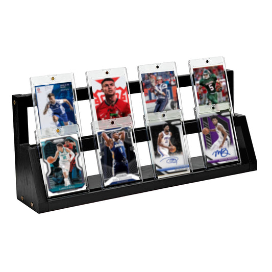 SHASHIDI 2-Tier Wooden Trading Card Display Stand - Black Display Case for Graded Sports Cards, Baseball & Basketball Card Collection Showcase(WD4017)