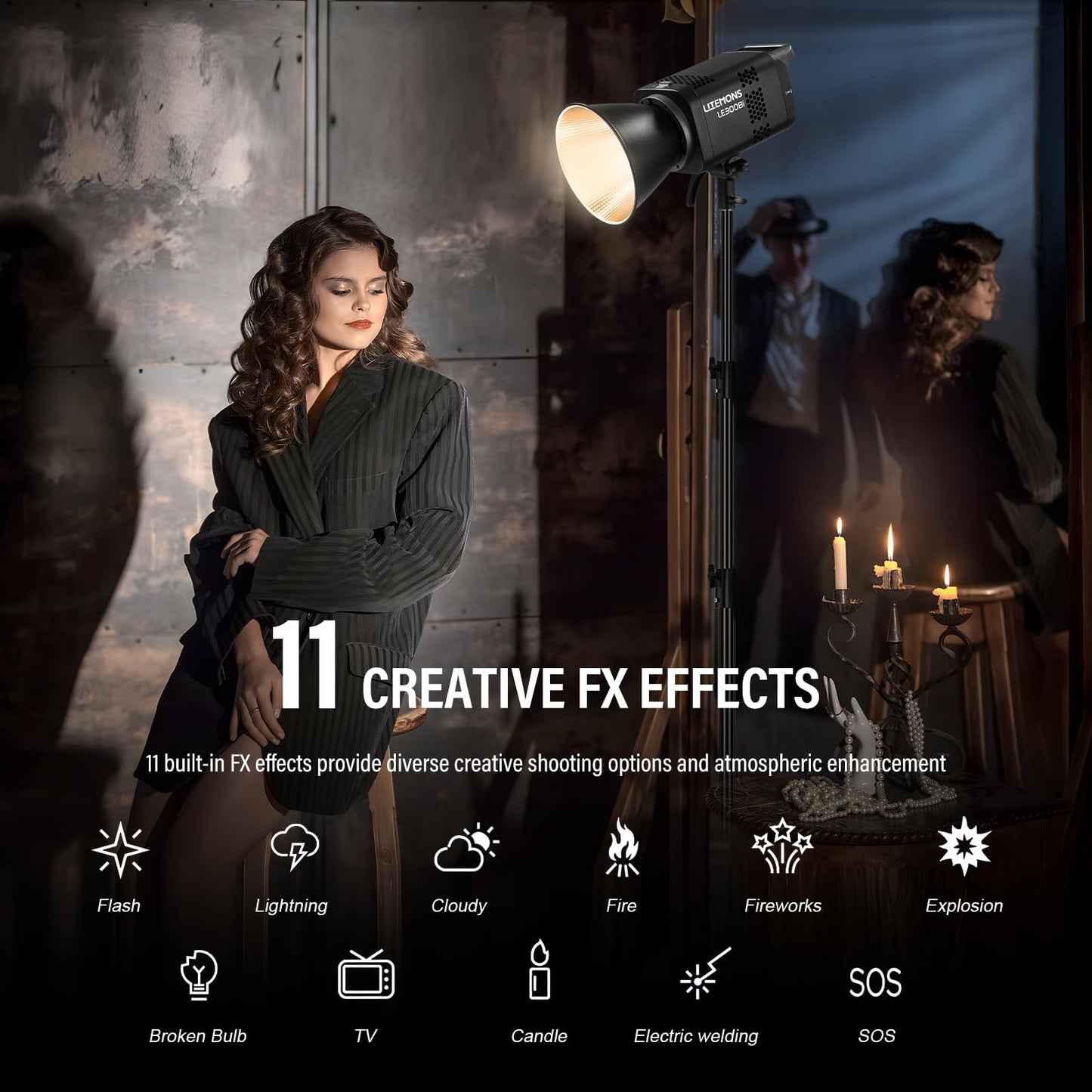 GODOX 3Pack LE300Bi Light Kit, Godox Litemons LE300Bi Video Light with Softbox Light Stand, Bowens Mount, DMX/Bluetooth APP Control, NFC Connection, 2800K~6500K, 58900Lux@1m, CRI/TLCI98, 11 Fx Effects