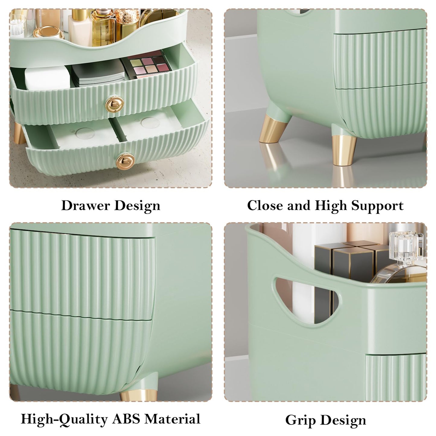 Makeup Organizer for Vanity, Large Capacity Skincare Cosmetic Organizer Countertop with 2 Drawers, Cosmetic Display Cases Makeup Storage Box for Bedroom, Bathroom, Ideal Gifts for Women(Green)
