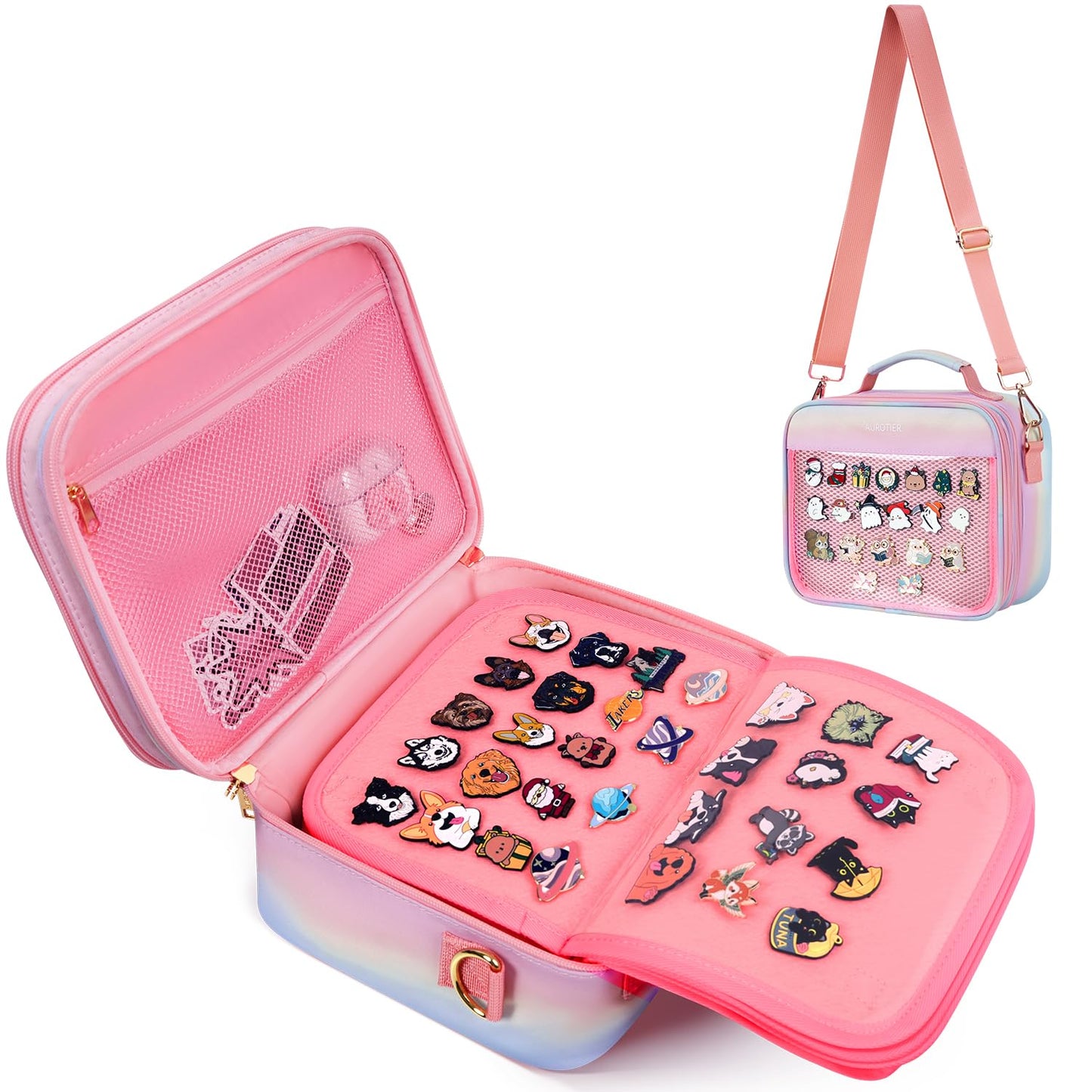 AUROTIER Enamel Pin Display Bag, 12 Page Pin and Patch Trading Collection Book, Pin Display Board Case for Storing Enamel Pins, Earrings, Brooches, Patch and Sports Medals, Pin Crossbody Bag