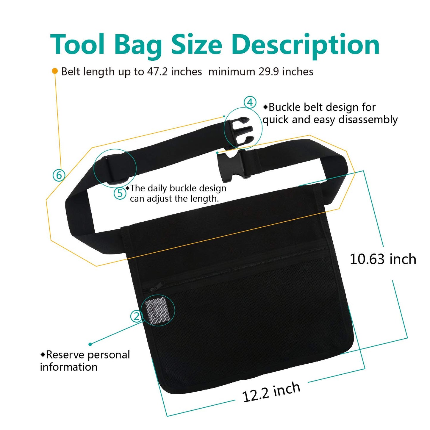 Electrican's Pouch Tool Belt Pouch for with Many Pockets for Maintenance Tool Bag Tool belt (black)