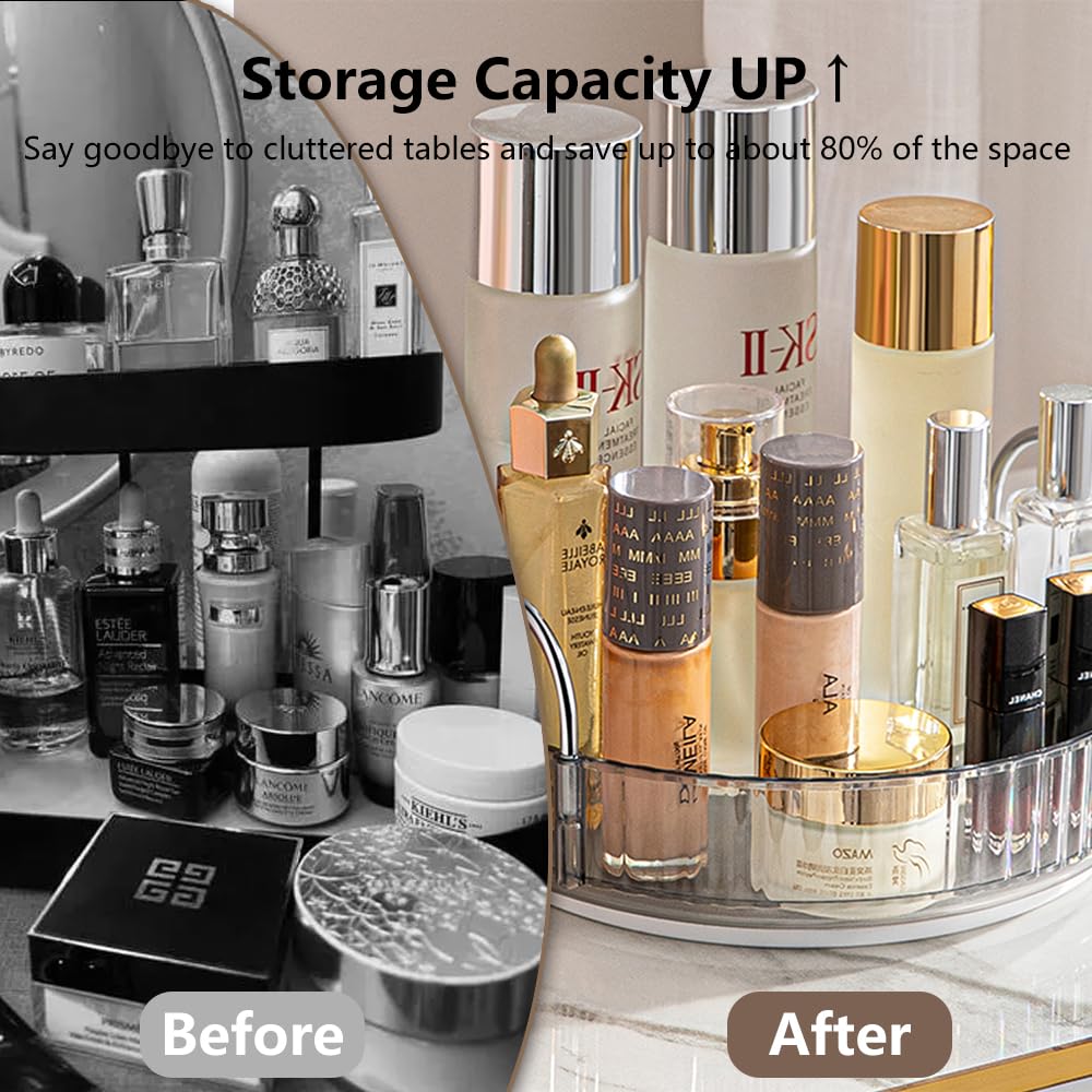 UNICOMVSX Rotating Makeup Organizer for Vanity, Spinning Cosmetics Storage for Bathroom Countertop, Skincare Holder Rack for Facial Cream, Perfume, Lotion, Lipstick (1 Tier, Smoky Grey)