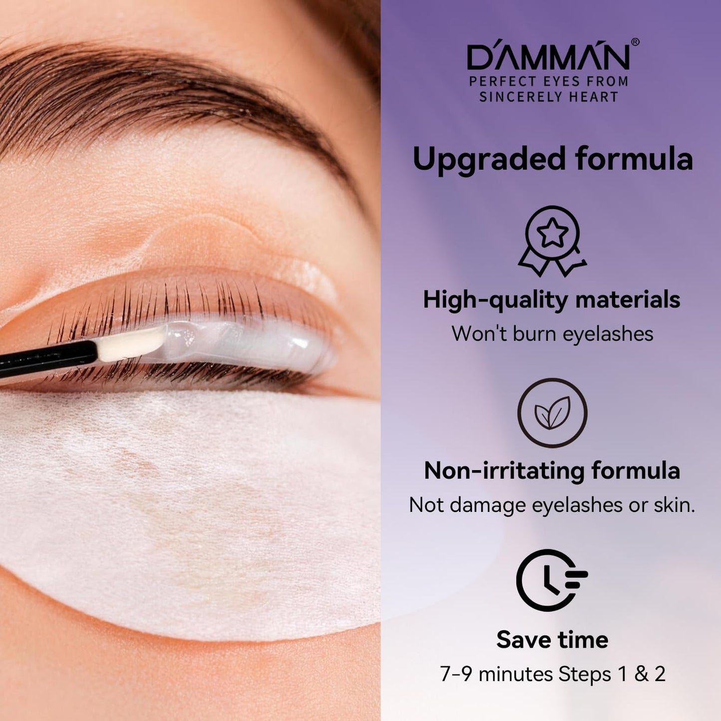 DAMMAN Lash Lifting Kit for Salon & Home Use, 7-9 Mins Professional Eyelash Perm Kit, Long Lasting 6-8 Weeks, Low Odor & Low Irritation, Natural Look Semi-Permanent Eyelash Lamination Kit