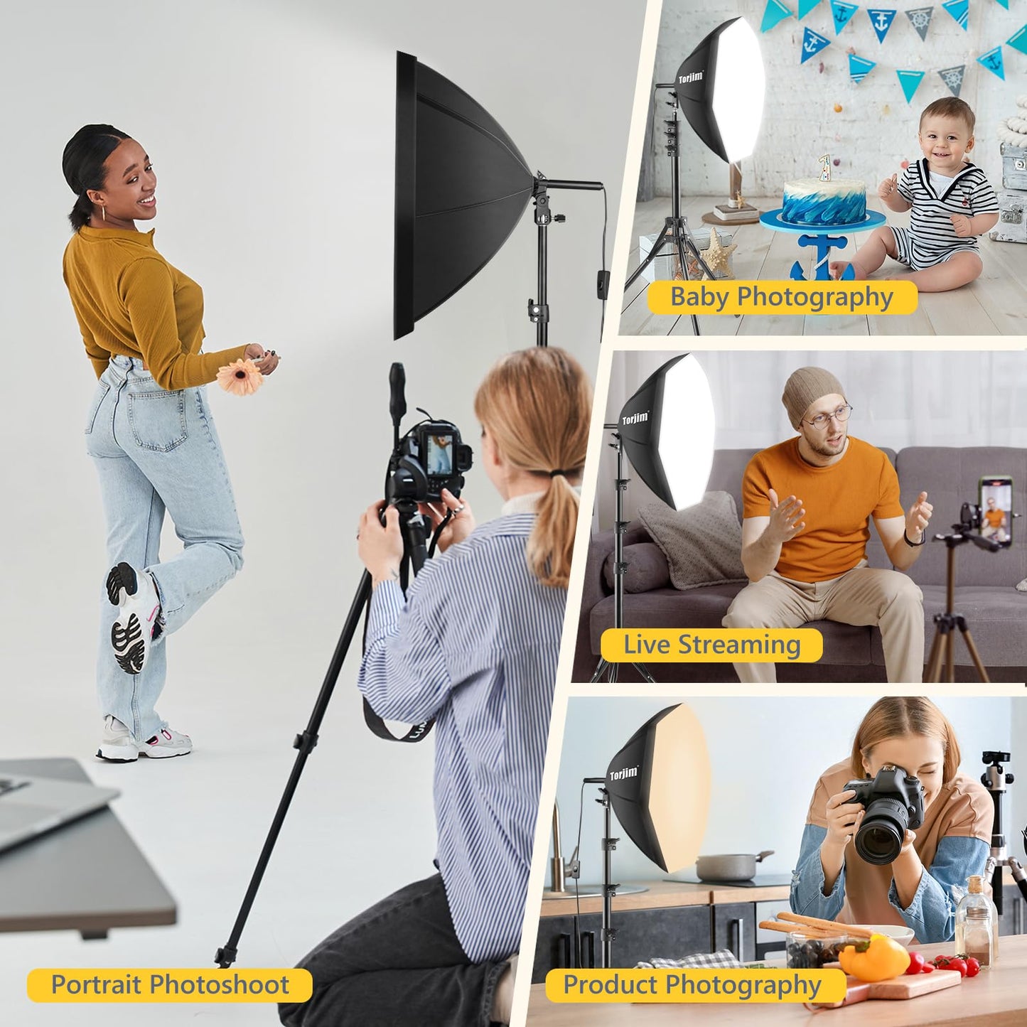 Torjim Softbox Photography Lighting Kit, 20'' x 20'' Professional Softbox Lighting Kit with 85W 3000-7500K LED Bulbs, Studio Lights for Photography/Video Recording/Live Streaming
