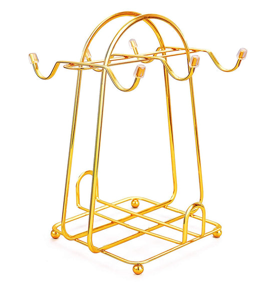 CHENP.HMC Home Storage Mug Hooks Stainless Steel Wire Rack Display Stand Service for Tea Cups, Bracket, Gold Metal Stand for Coffee Cups and Saucers