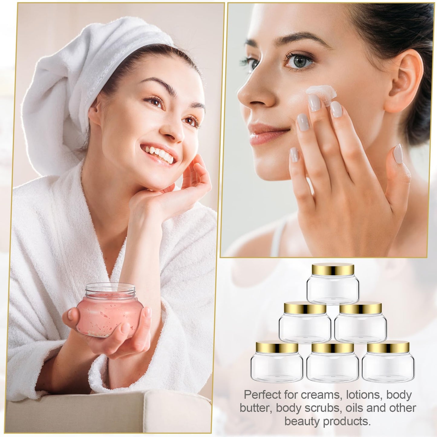 Mumufy 48pcs Plastic Jars with Lids Round Empty Containers Travel Containers for Creams Refillable Cosmetic Jars for Lotions Body Scrub Body Butter (8 oz,Gold,Clear)