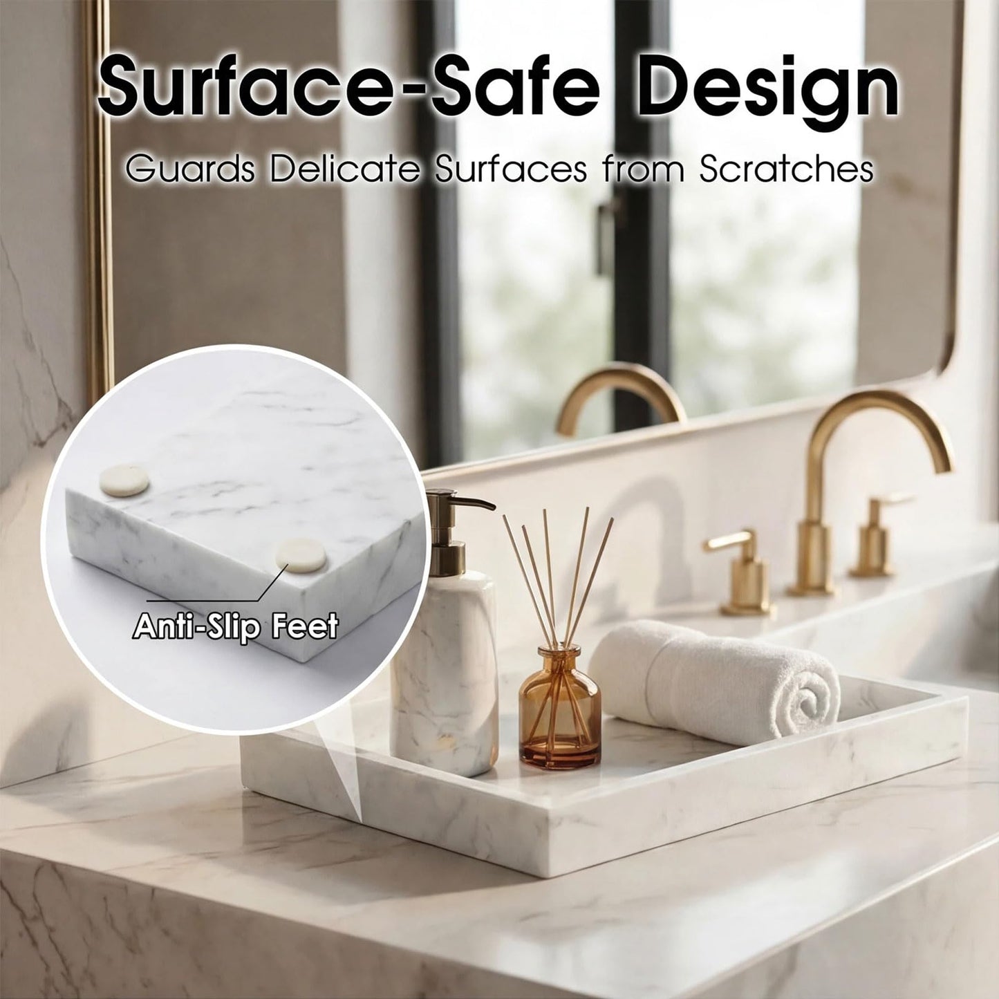 AUSAULAC Natural Marble Tray Heavyweight Stone Vanity Tray for Bathroom Countertop, Coffee Table & Dresser - Handcrafted Rectangular Organizer (White X, 12" x 8" x 1.2")