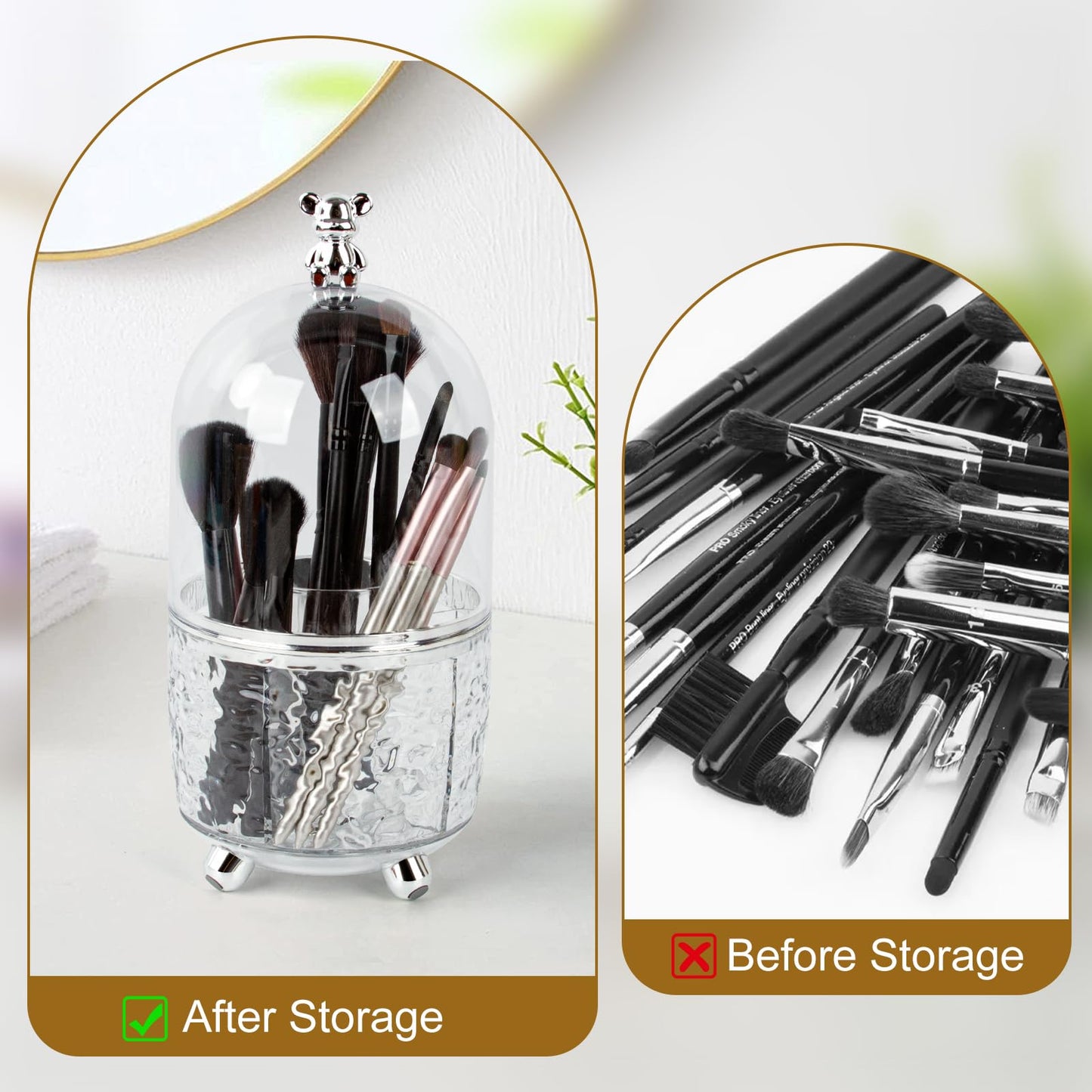 CECOLIC 360° Rotating Makeup Brush Organizer with Lid, Dustproof Cosmetic Tools Organizer with Cover, Makeup Brush Holder Organizer for Vanity, Bathroom Countertop, Desktop Dresser