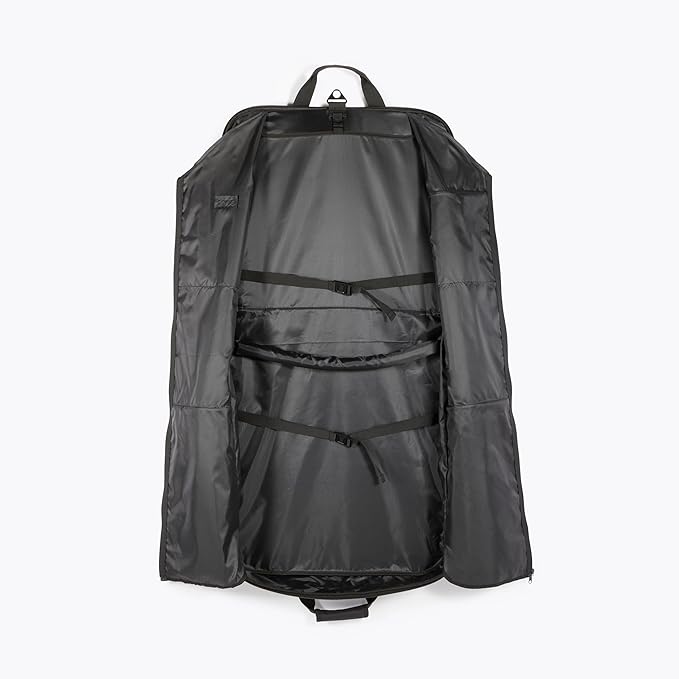 Amazon Basics 43" Premium Garment Bag for Travel, Suit Bag with Shoulder Strap for Suits and Dresses, 1680D Polyester Fabric, Exterior/Interior Pockets, Leather-reinforced Corners, Trifold, Black