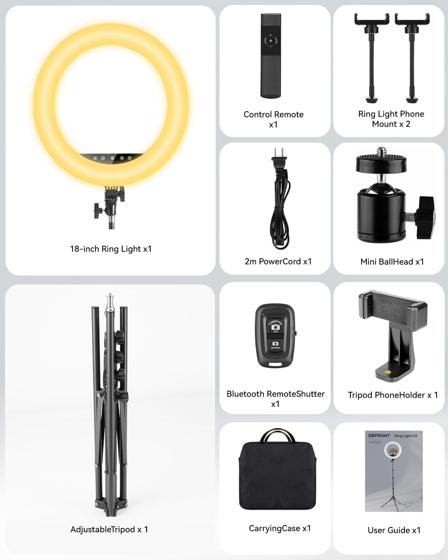 18" LED Ring Light with Tripod Stand, Professional Dimmable Ring Light Kit