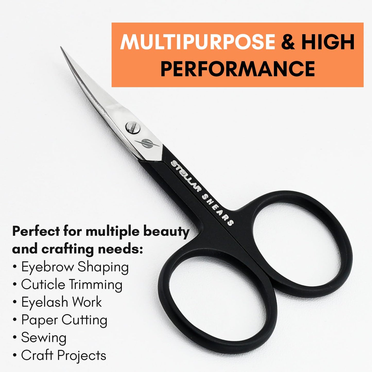 Stellar Shears Precision Cuticle Scissors Extra Sharp Curved Stainless Steel Blades for Professional Nail, Eyebrow & Dry Skin Trimming – Manicure & Pedicure Scissors for Women & Men (Black)