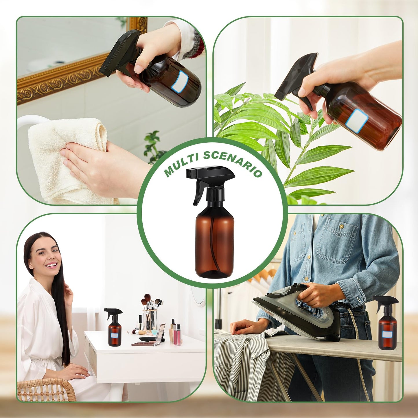 LOYIM 9 Pack 10oz/300ml Plastic Spray Bottle Bulk for Plant Small Spray Bottle Fine Mist Water Sprayer Upgraded Adjustable Nozzle Refillable Empty Containers for Cleaning, Hair, Cooking(Amber)