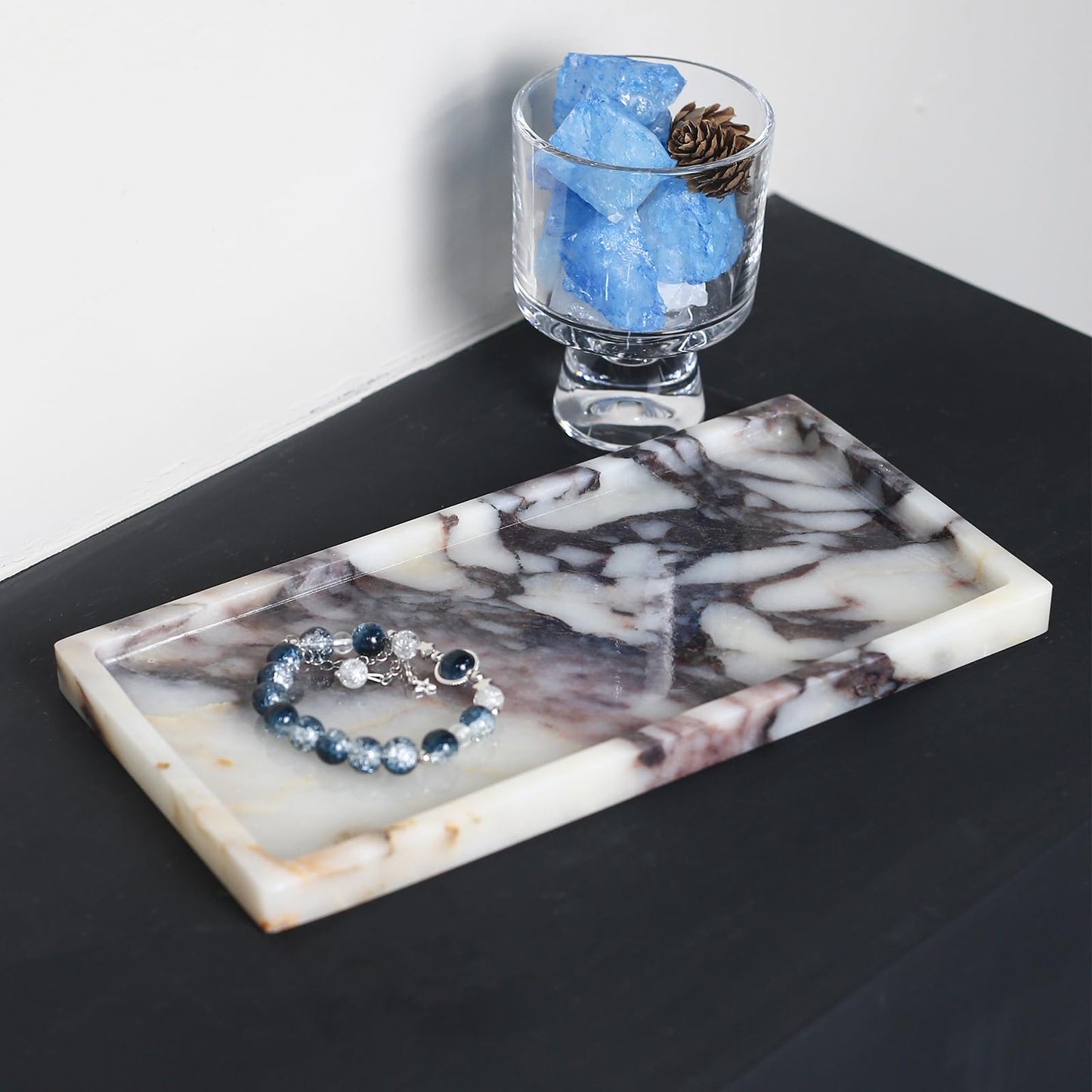 FutureStone 100% Natural Luxury Calaccata Viola Marble Small Hand Towel Tray Holder Organizer, Makeup Bathroom Holder