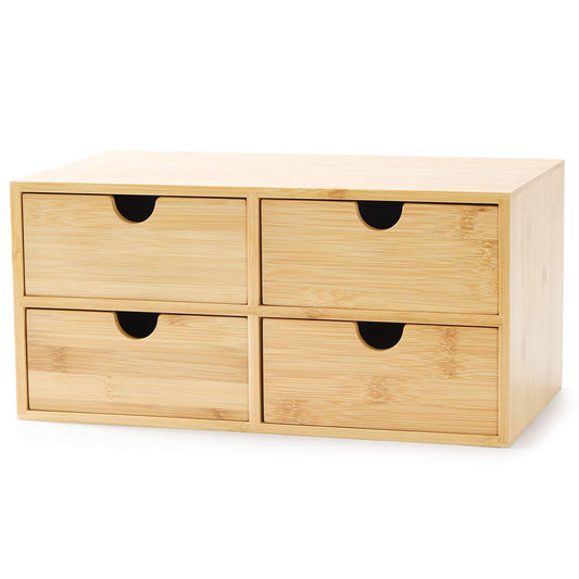 Wisuce Bamboo Desk Drawer Organizer, Desktop Organizer with Drawers Tabletop Storage Organization Box for Office Home Toiletries Supplies Vanity, No Assembly Required(4 Drawes)