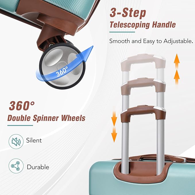 Merax Luggage Set 2 Piece Suitcase Set with Cosmetic Case Expandable Spinner Wheels Vintage Luggage Sets(Blue Green,20"+28")