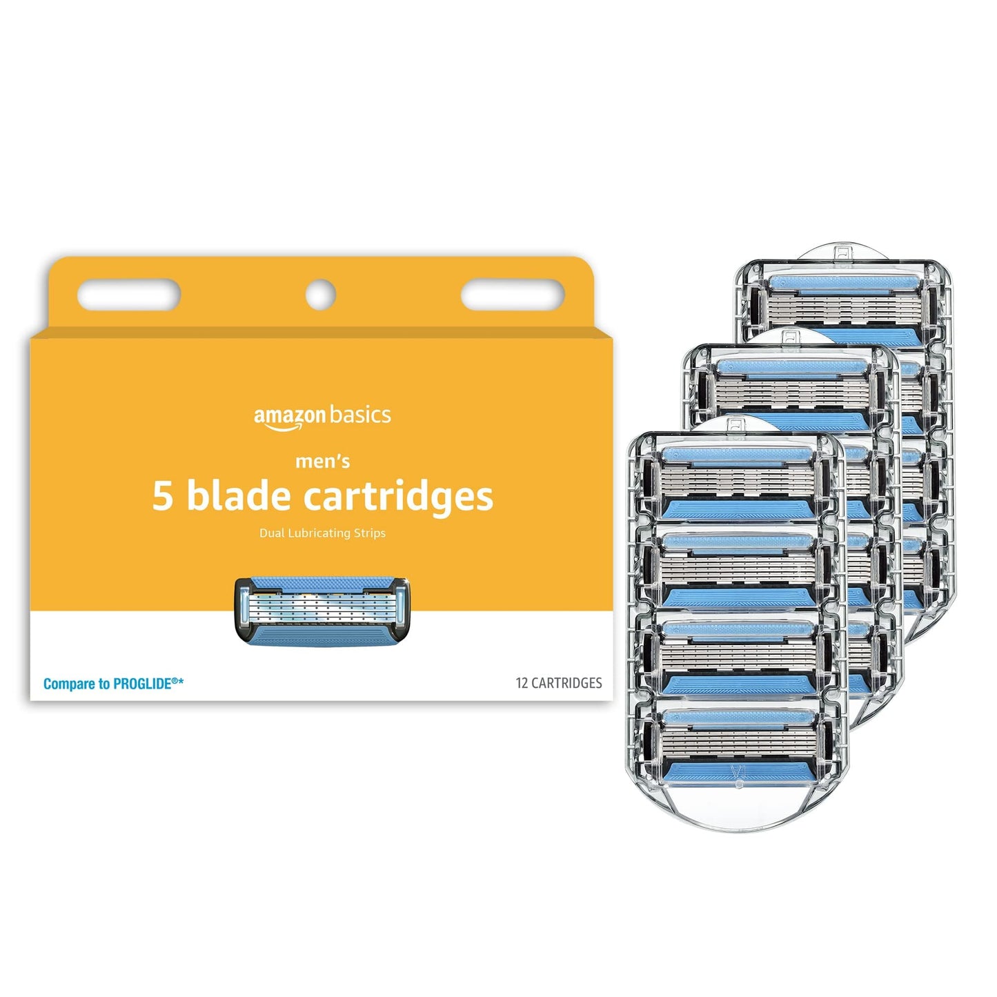 Amazon Basics 5-Blade Razor Refills for Men with Dual Lubrication, Hypoallergenic, Clean Shave, Precision Beard Trimmer, 12-Pack (Fits Amazon Basics Razor Handles only)