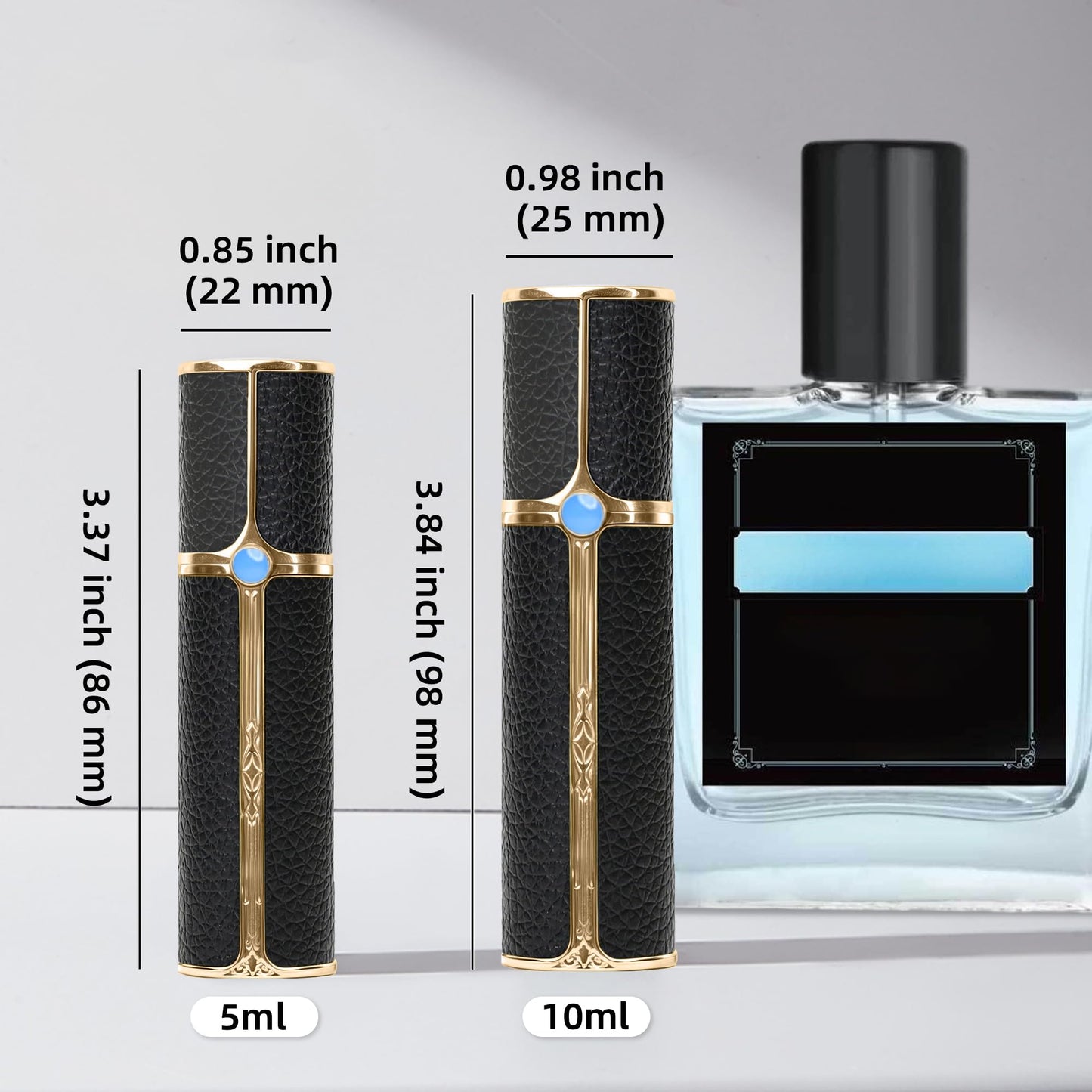 muilsae CF01BKG Leather Perfume Bottle 10ml – Bottom-Fill Refillable Dispenser, Leak-Proof & Portable for Men & Women, Ideal for Travel, Gifting & Daily Use (CF01BKG)