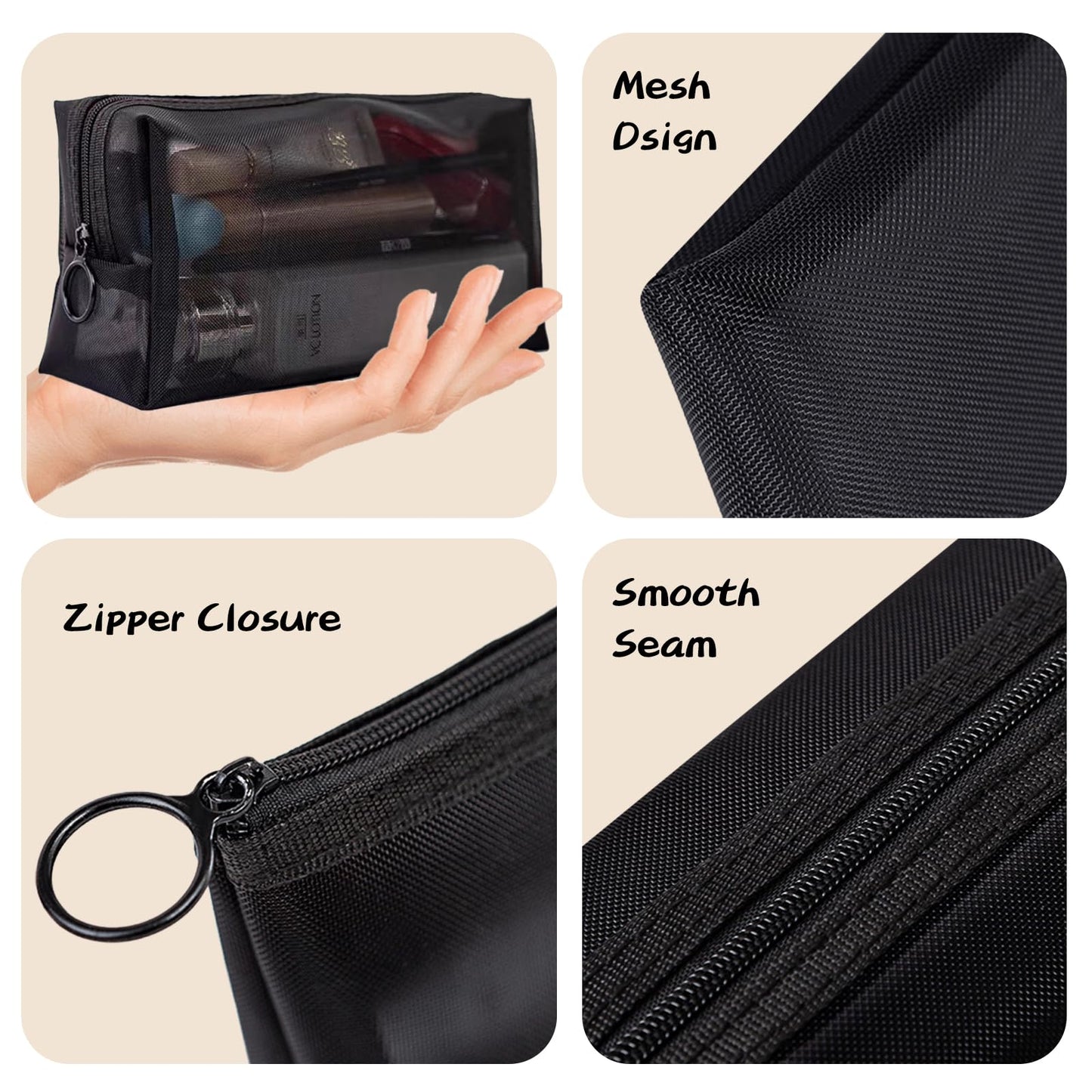 8 Pieces Mesh Makeup Bag Set,Cosmetic Bags Make up pouch,Portable Clear Travel Toiletry Makeup Kit Bag Organizer Mesh Zipper Pouch Purse Beauty Storage Bags for Home Office Travel Accessories(Black)