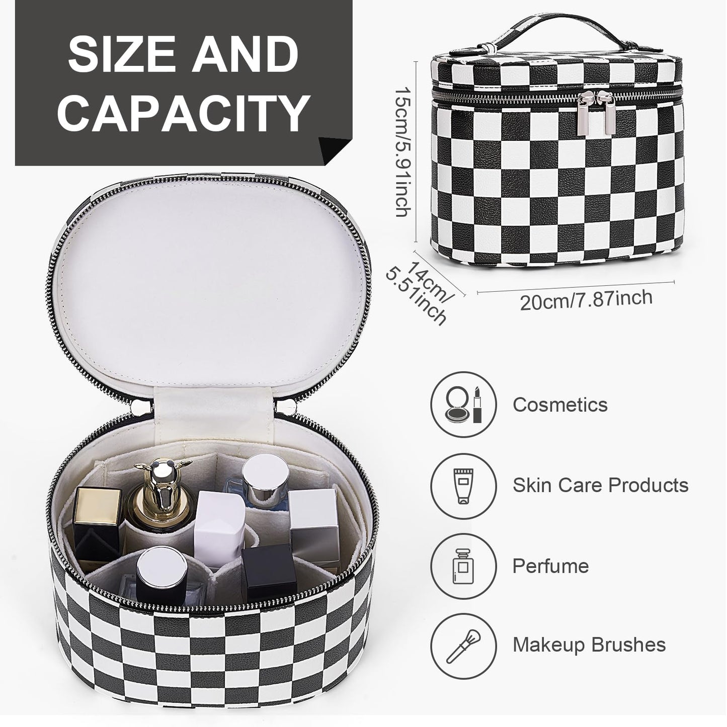 YFGBCX Checkered Makeup Bag Vanity Case with Divider Travel Toiletry Bag Women Cosmetic Bag Makeup Organizer Case