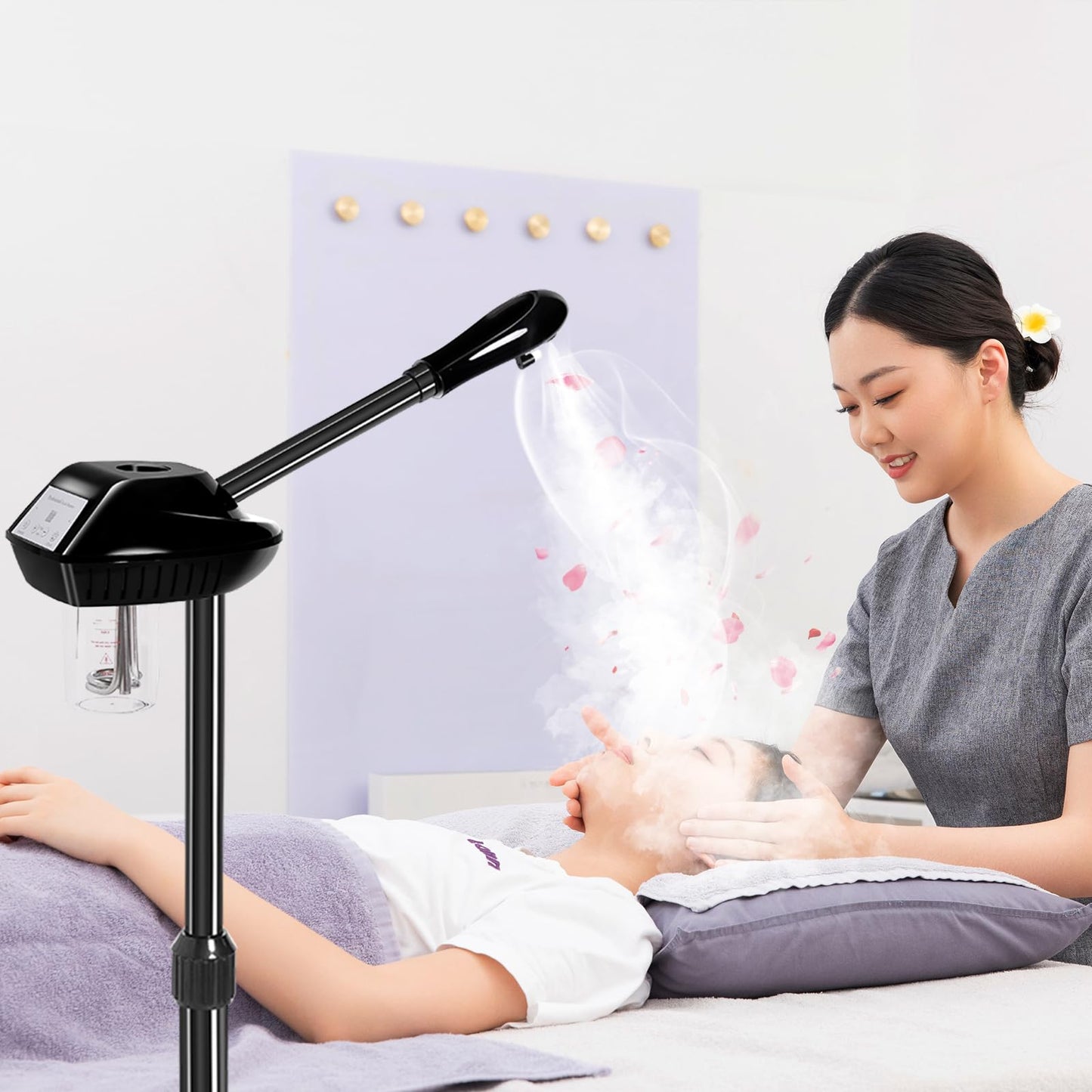 Retain time Rollable Facial Steamer with Powerful Steam Output, Adjustable Height Face Steamer, Professional Skin Hydrating Moisturizing Spa Machine for Home & Beauty Salon Use
