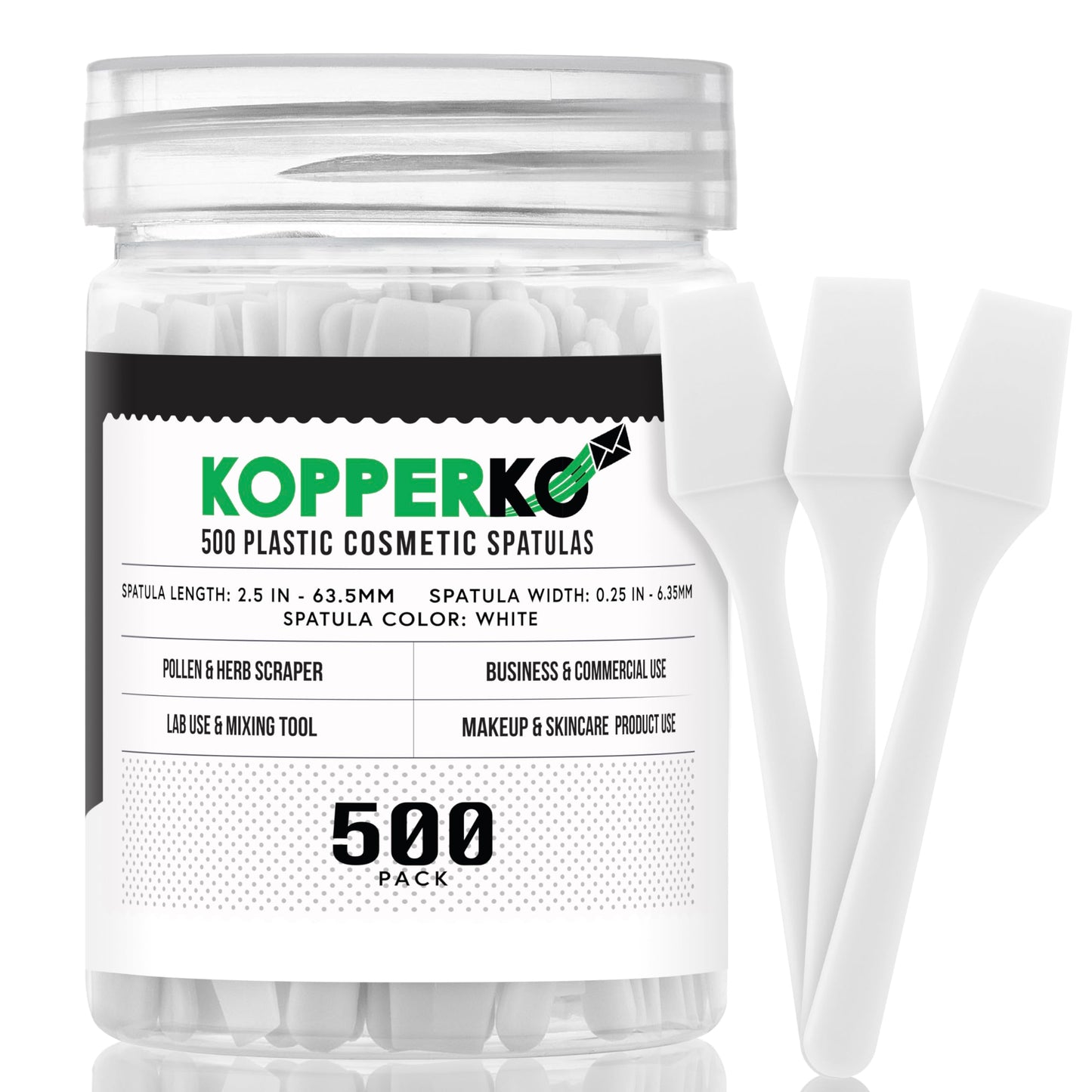 Kopperko Mini Spatula (2.5”, 500 Pack) - Small Facial Makeup Spatula for Skincare, Creams & Crafts | Eye Cream Applicator Tool for Mixing, Cosmetic, Face Mask | Disposable Makeup Applicators | White
