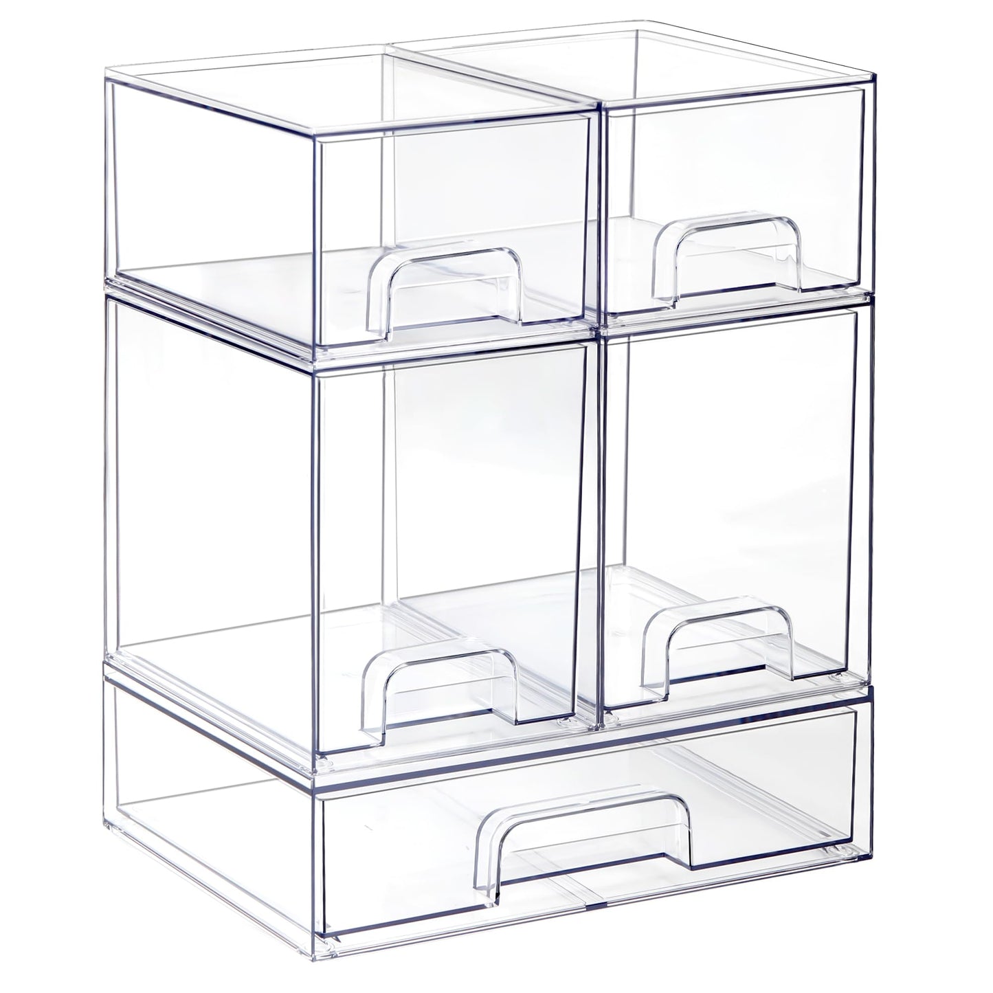 Hvygss Clear Stackable Storage Drawers, Pull-Out Makeup Organizer, Transparent Baby Bottle Organizer, Storage Bins Suitable for Vanity Tables, Bathrooms, Kitchens (5 Pack)