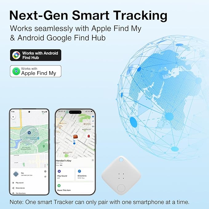 OTIC Smart Tracker Works with Apple Find My (iOS) & Google Find Hub (Android), for Dual-System Tracking Device Item Finder,Key Luggage Passport,Replaceble Battery (White, 2 Pack)