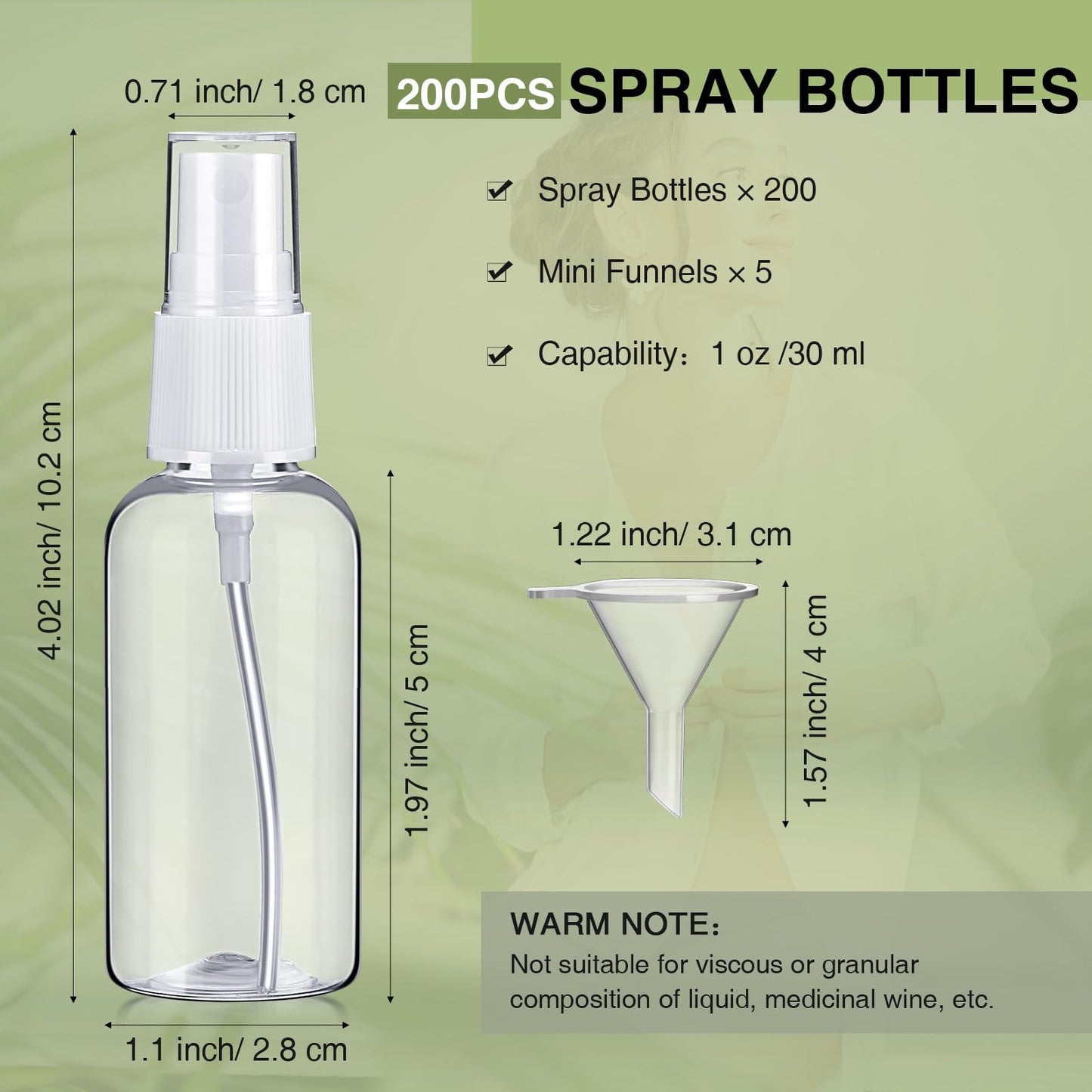 Uiifan 200 Pcs Mini Clear Spray Bottles 1 oz Small Empty Plastic Fine Mist Spray Bottles with Small Funnels for Essential Oils Travel Alcohol Perfumes